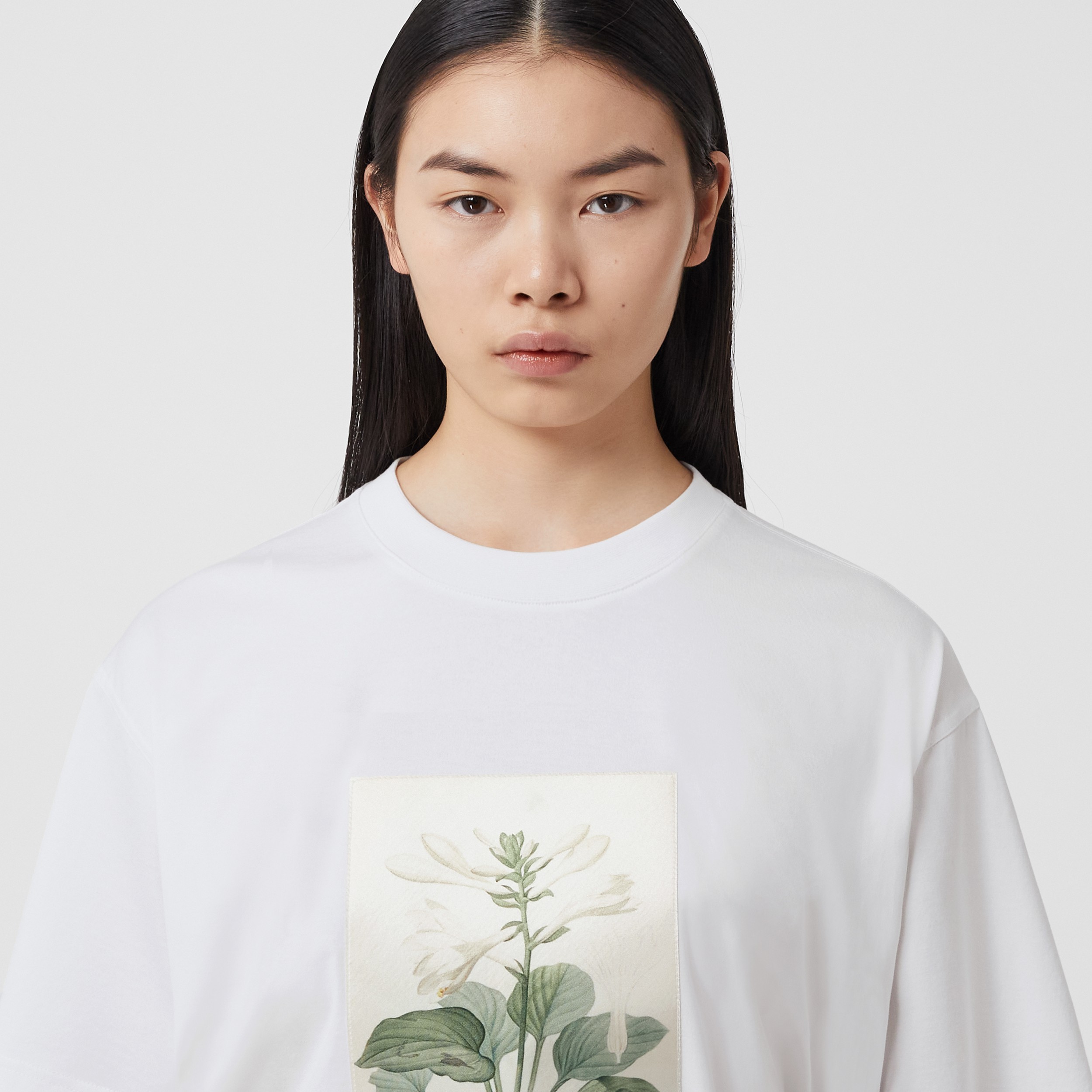 Botanical Sketch Print Cotton Oversized T-shirt in White - Women | Burberry® Official - 2