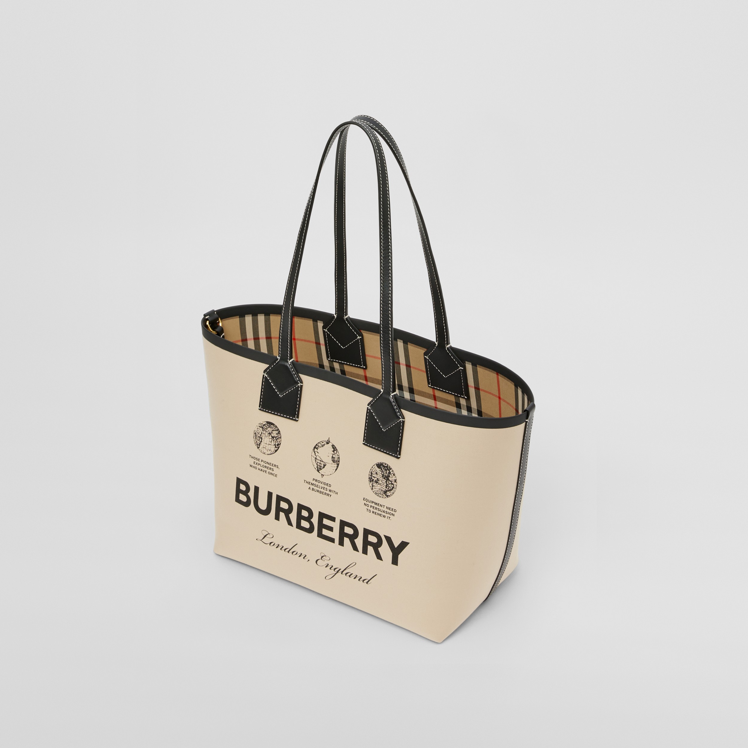 Label Print Cotton and Leather Small London Tote Bag in Beige - Women | Burberry® Official - 4