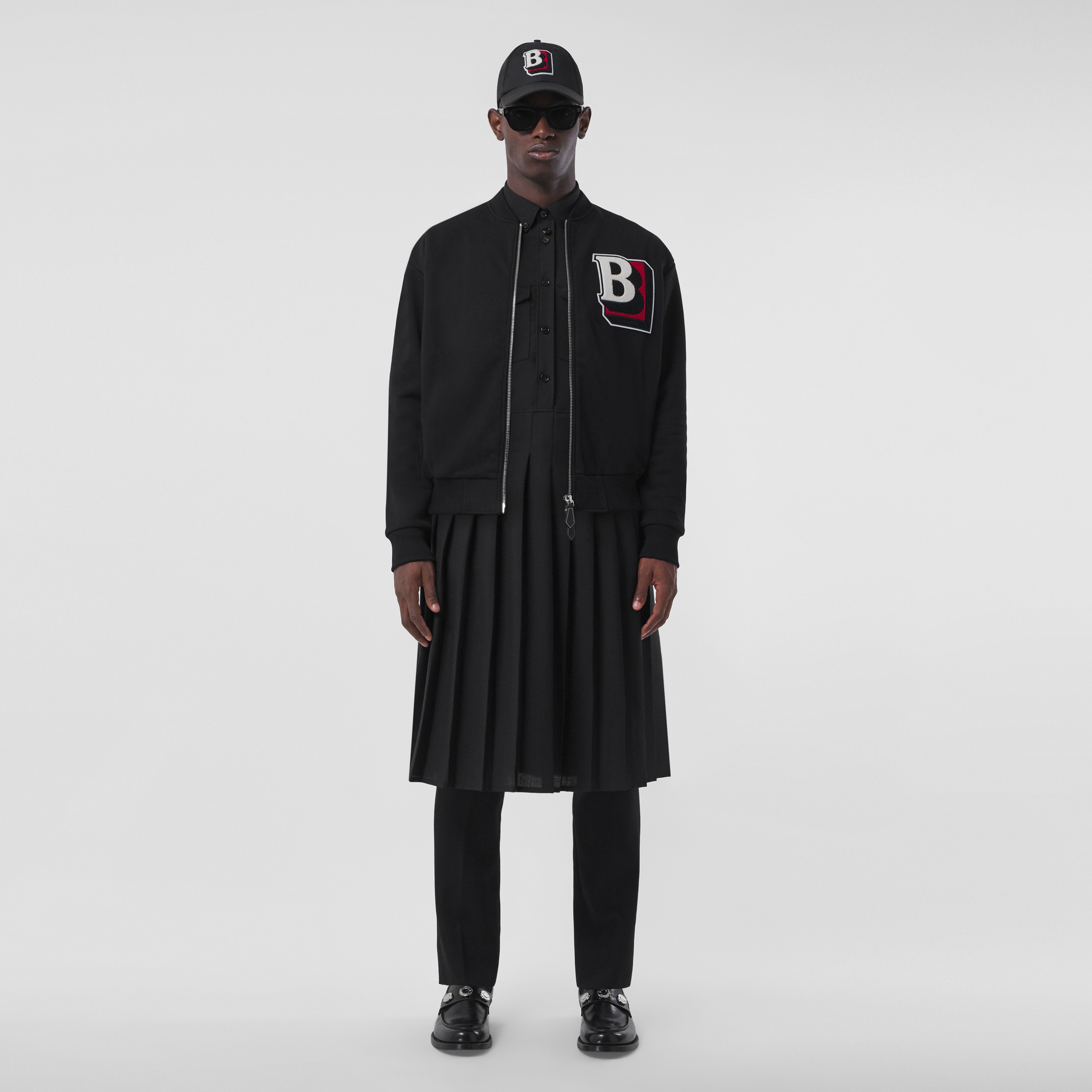 Letter Graphic Cotton Blend Bomber Jacket in Black - Men | Burberry® Official - 1