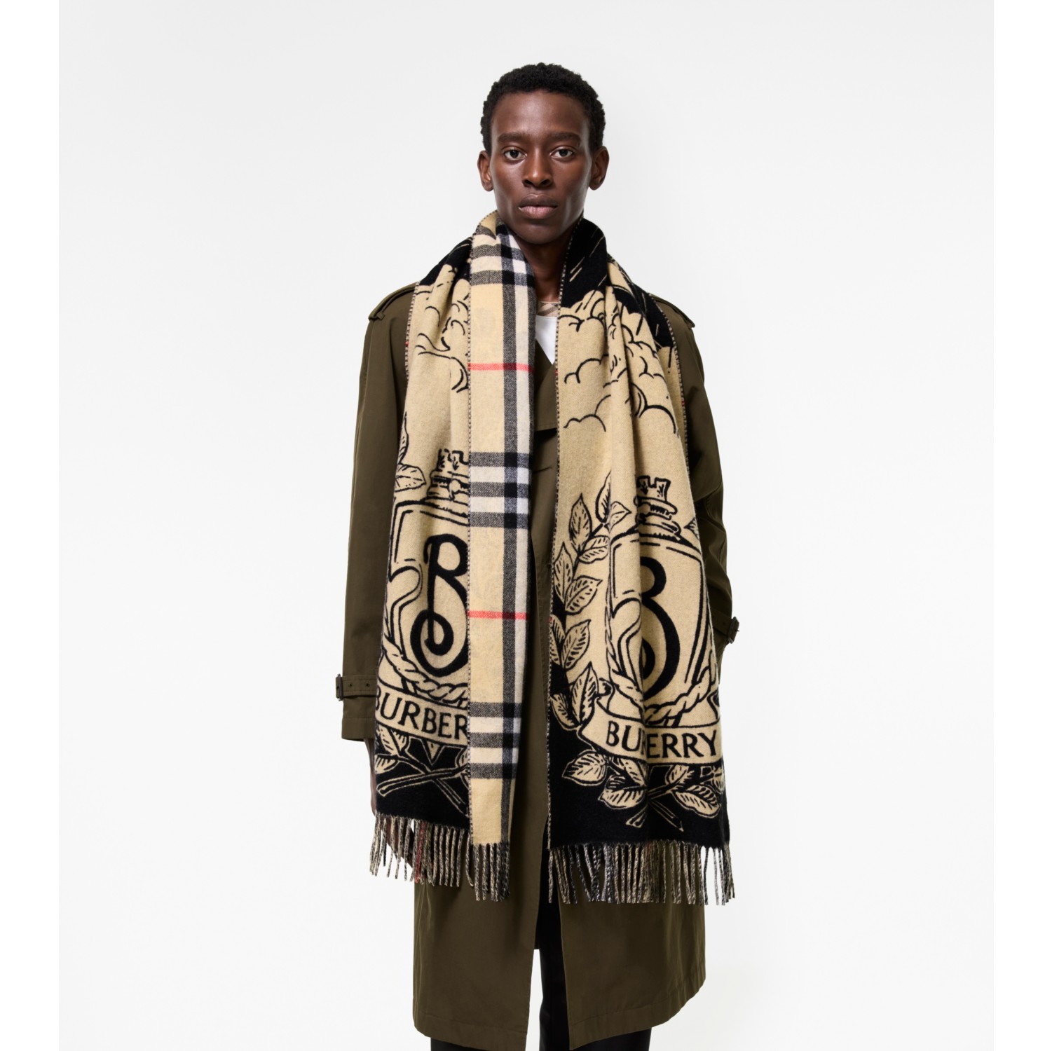 Wide Reversible Stormy Knight Scarf in Sand beige | Burberry® Official