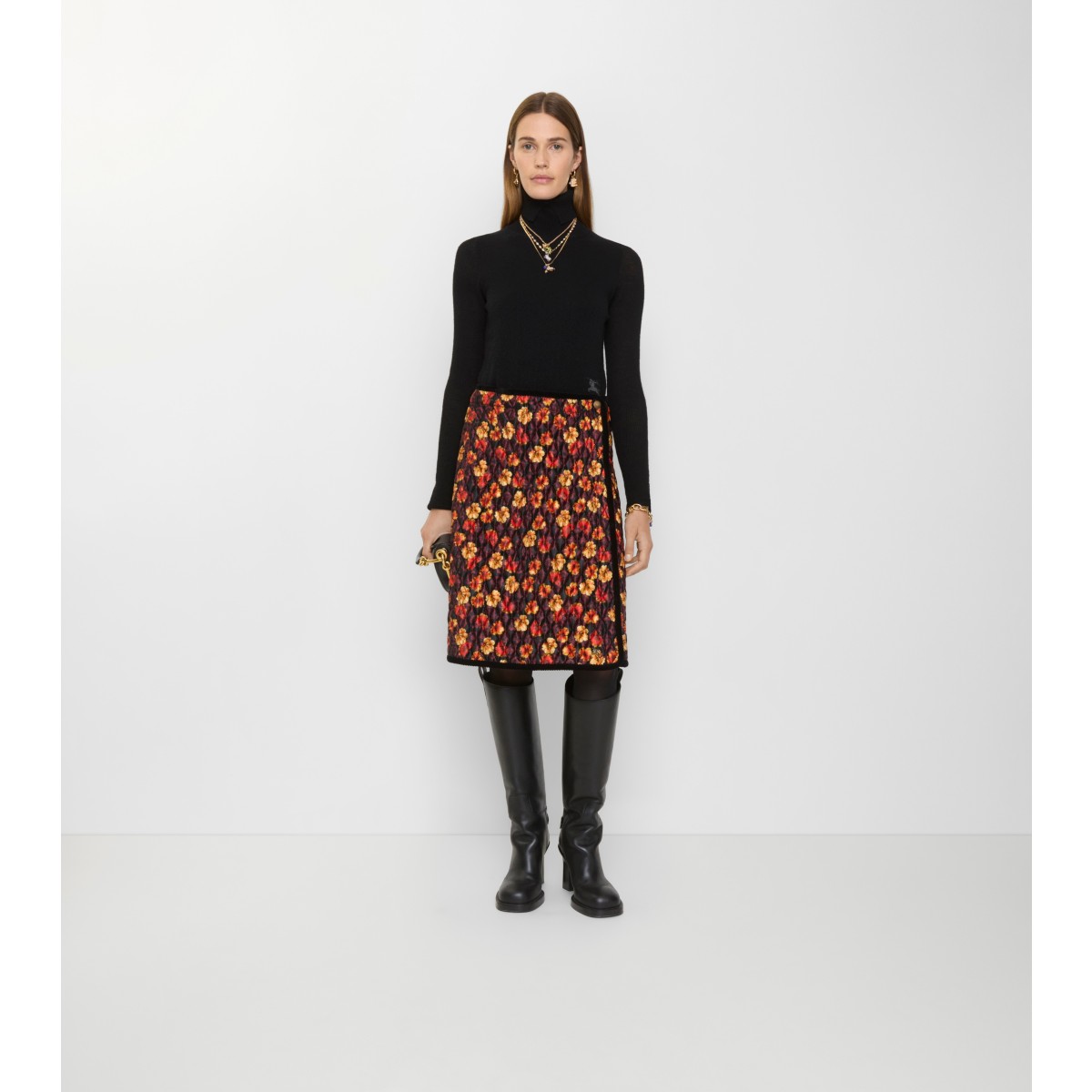  Geranium Leaf Quilted Nylon Skirt