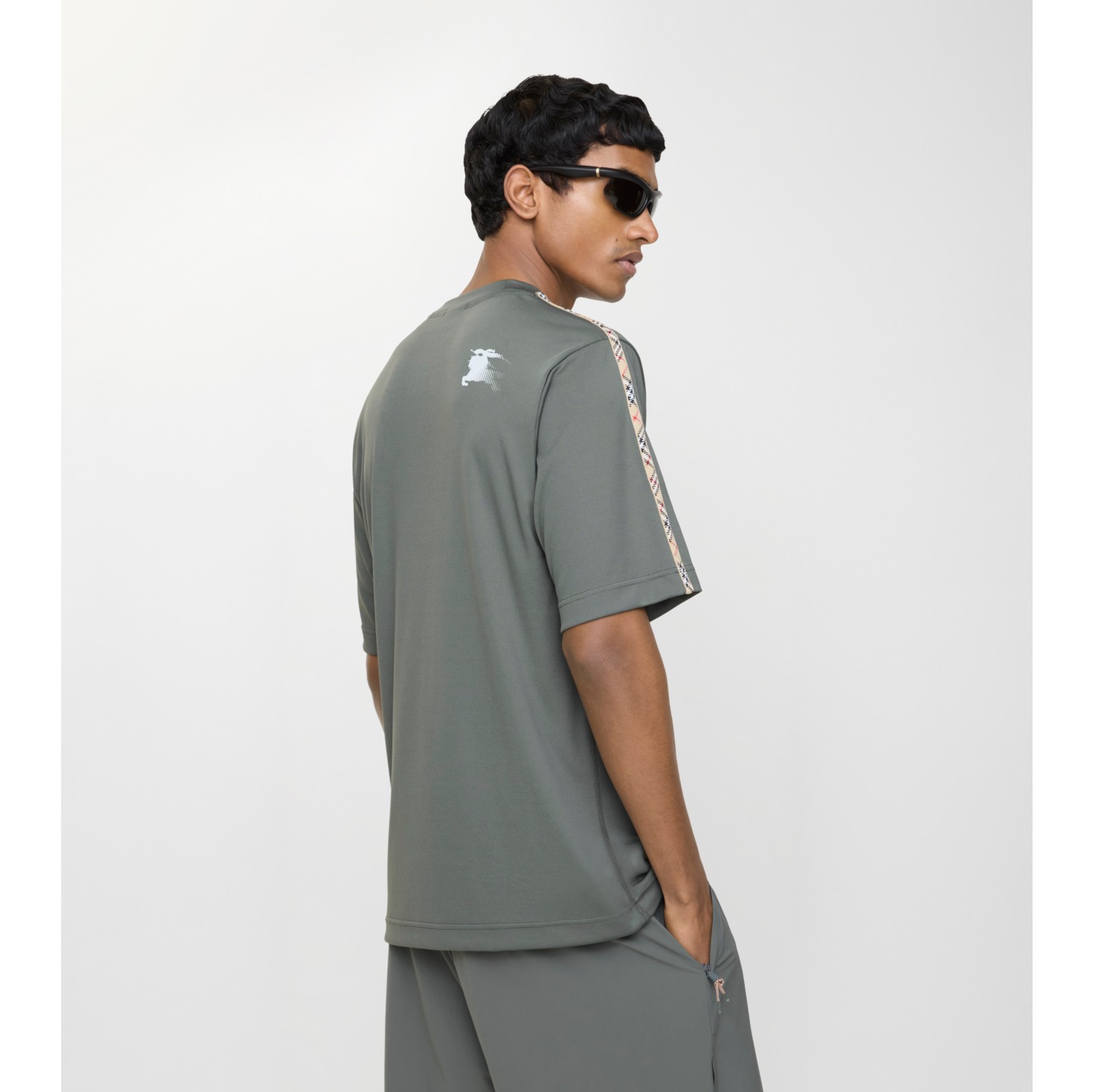 Check Trim Jersey T-shirt in Mid grey - Men, Nylon | Burberry