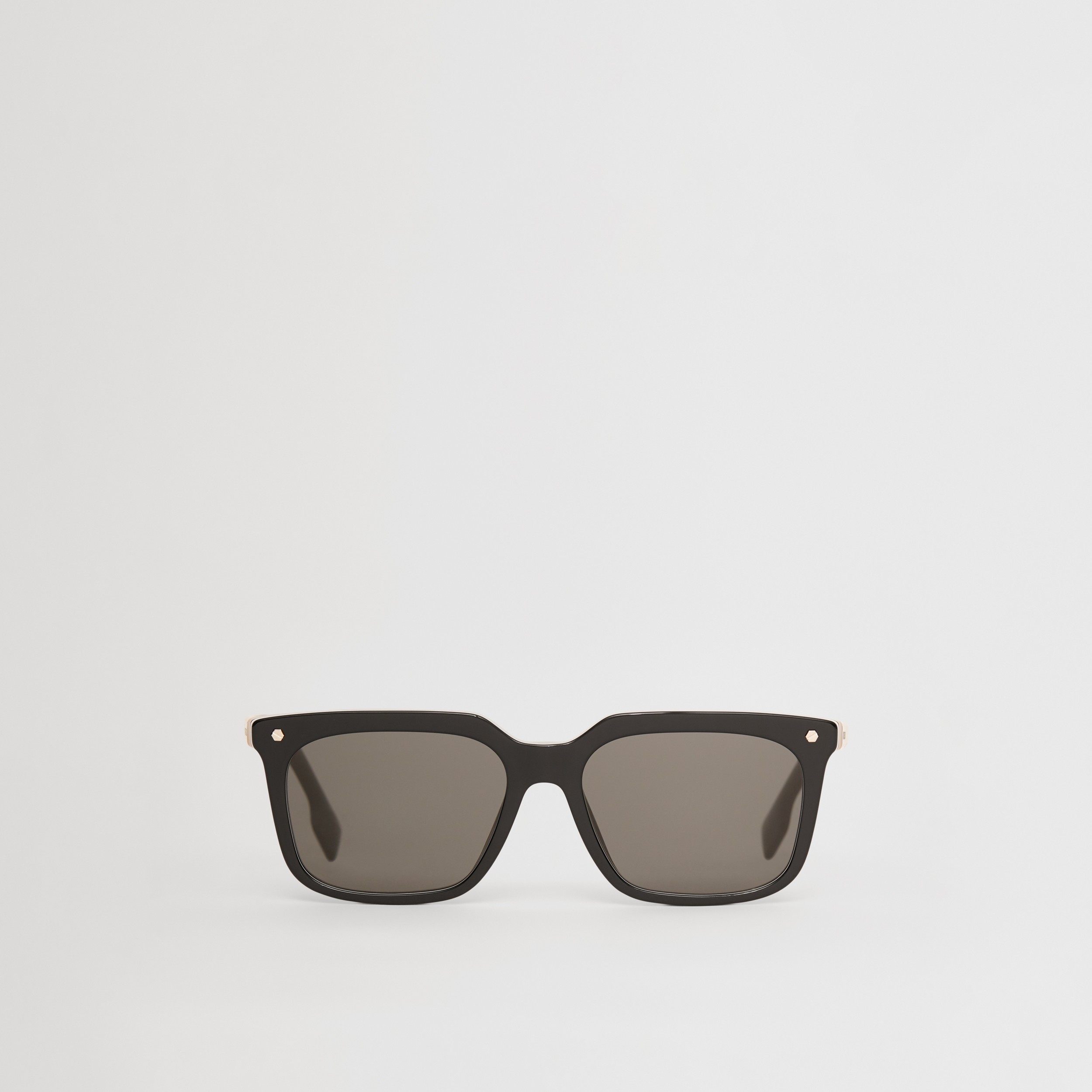 Óculos de sol com armação quadrada e detalhe de listras (Preto) - Homens | Burberry® oficial - 1
