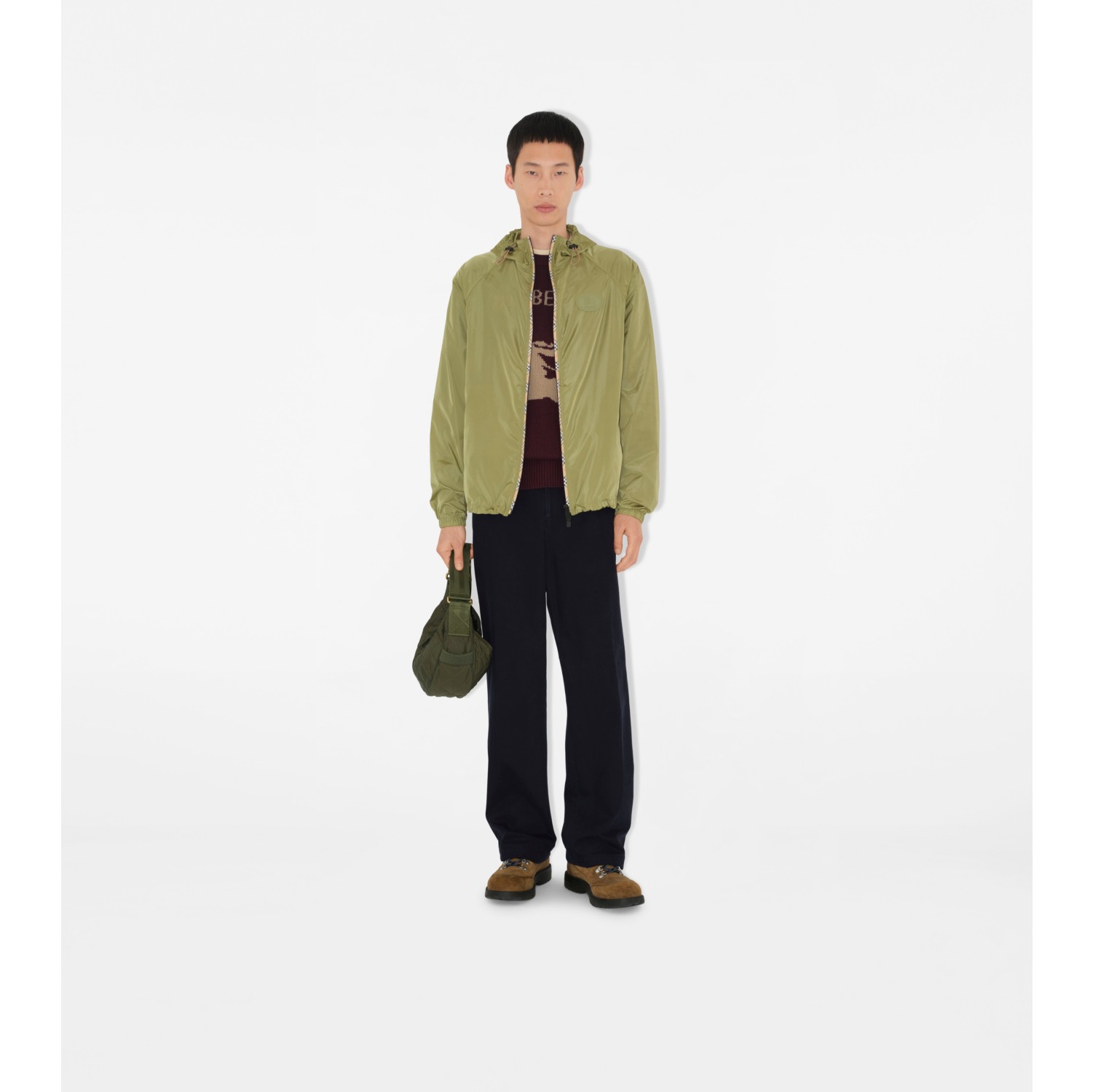 Check Trim Nylon Hooded Jacket