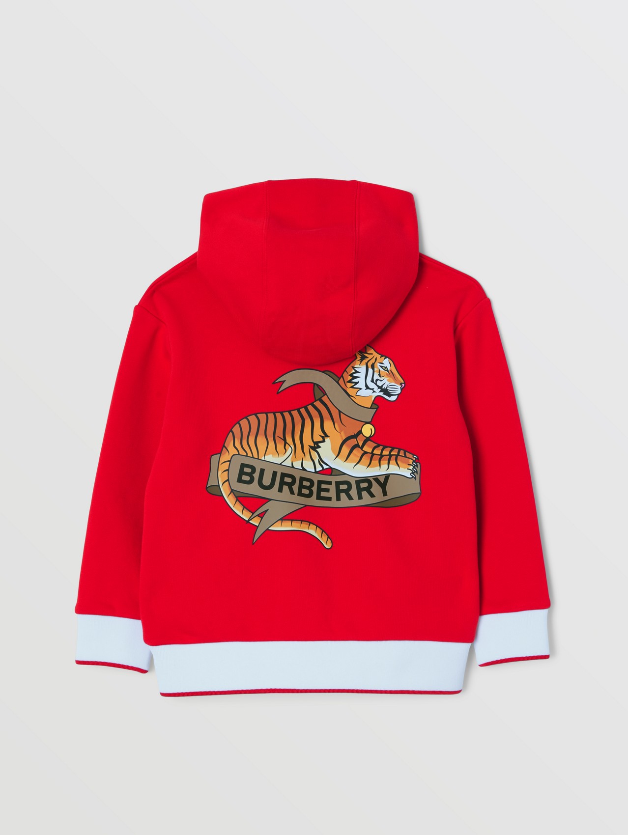Tiger Graphic Cotton Hooded Top in Bright Red