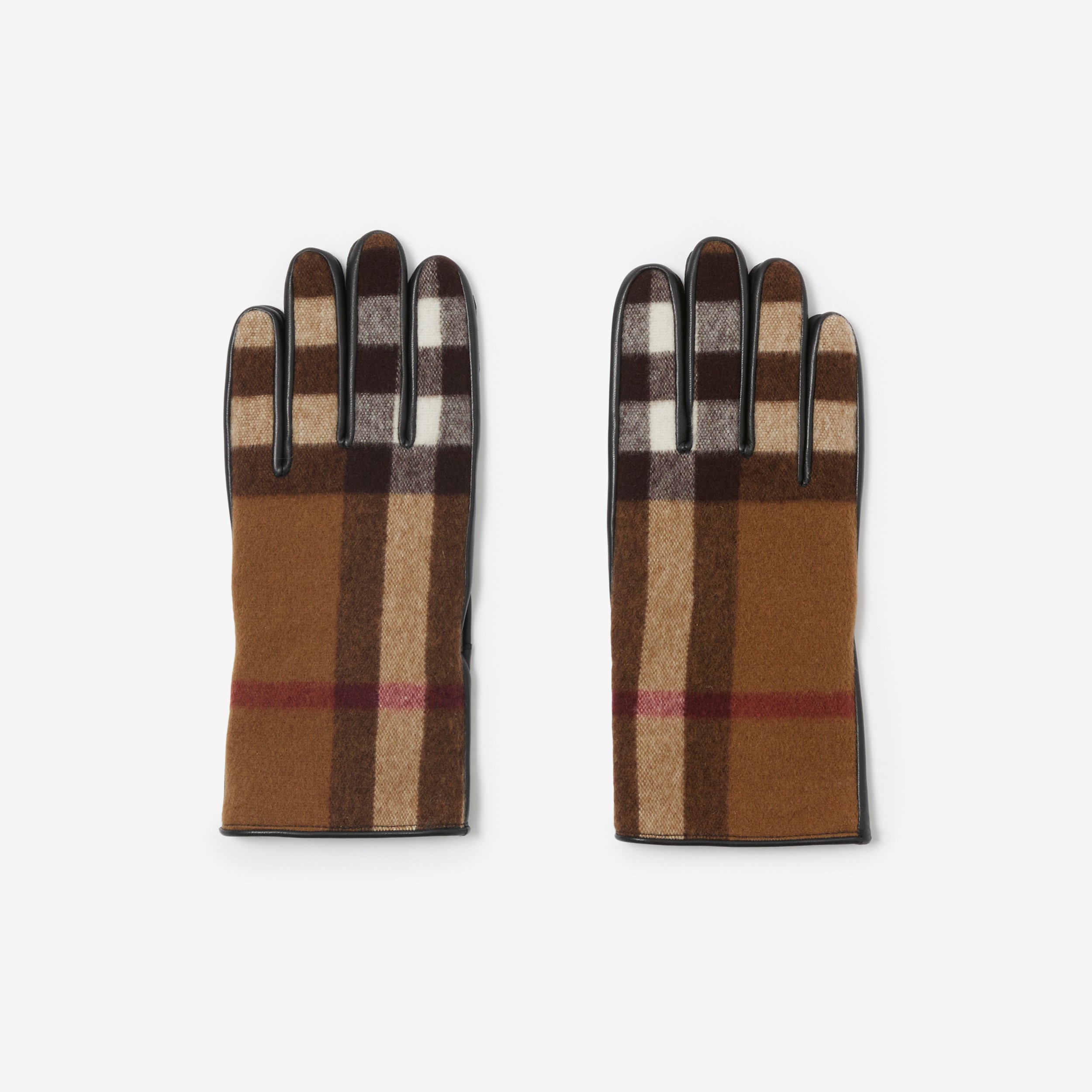大号格纹羊毛拼皮革手套（含羊绒内衬） (桦木棕) | Burberry® 博柏利官网 - 2