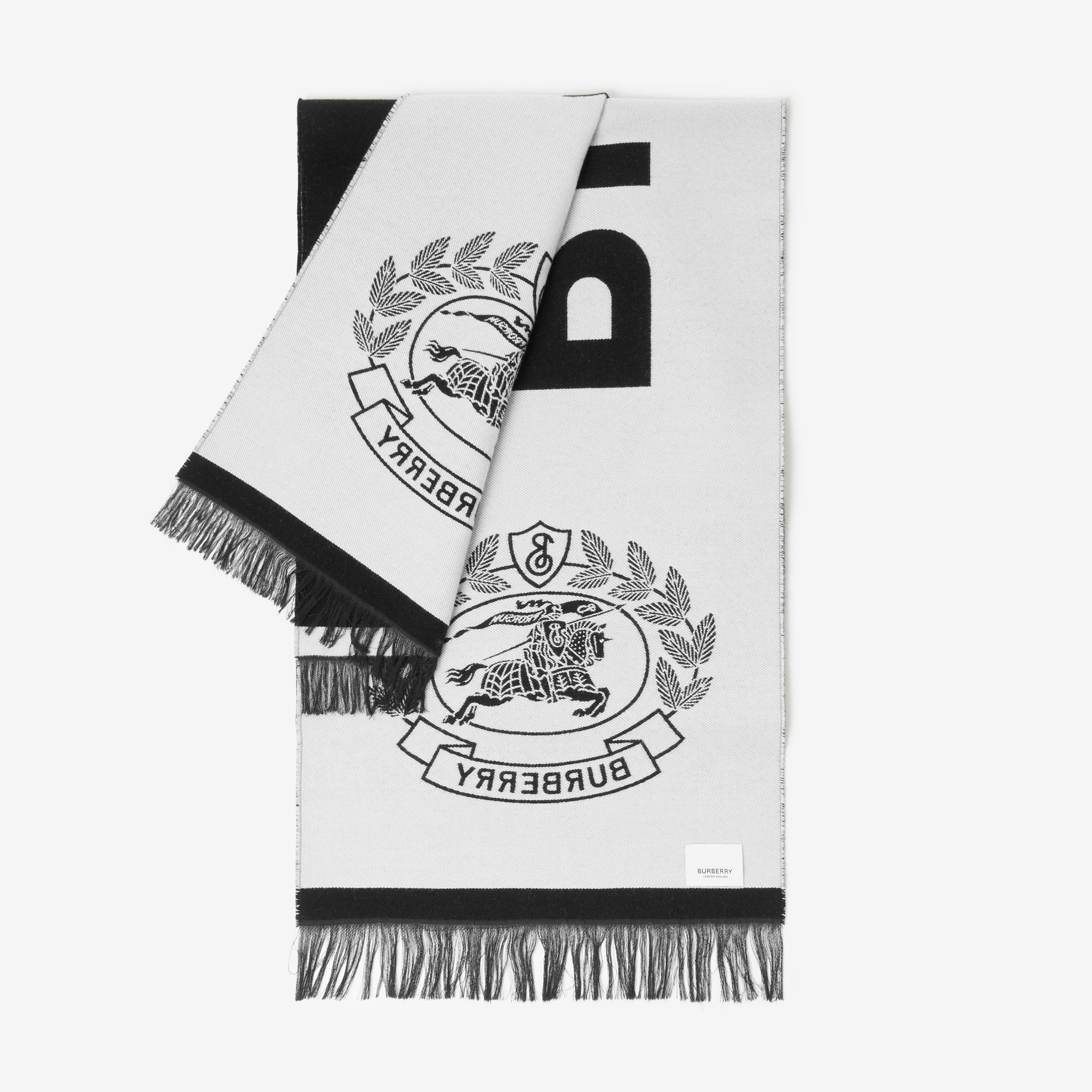 Schal aus Woll- Seidenjacquard mit Logo und Ritteremblem (Schwarz-weiß) | Burberry® - 3