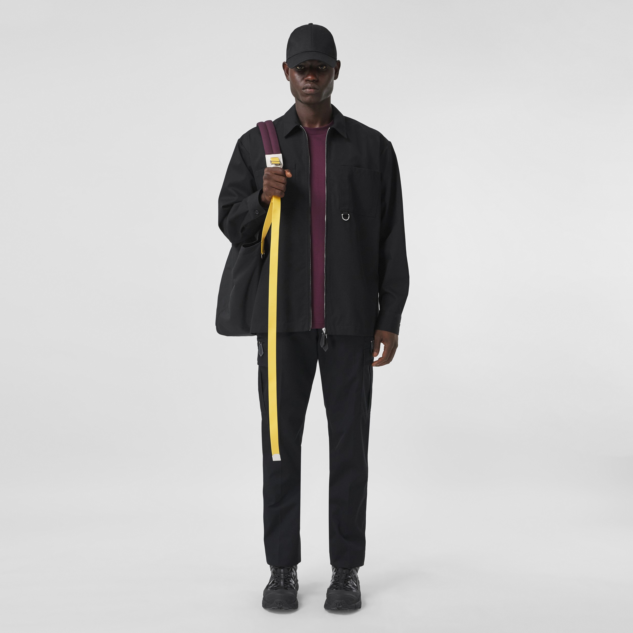 Embroidered Logo Cotton Gabardine Zip-front Shirt in Black - Men | Burberry® Official - 1