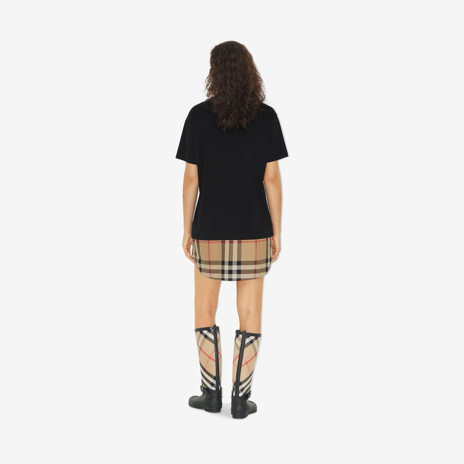 Check Panel Cotton Oversized T-shirt in Black - Women | Burberry® Official