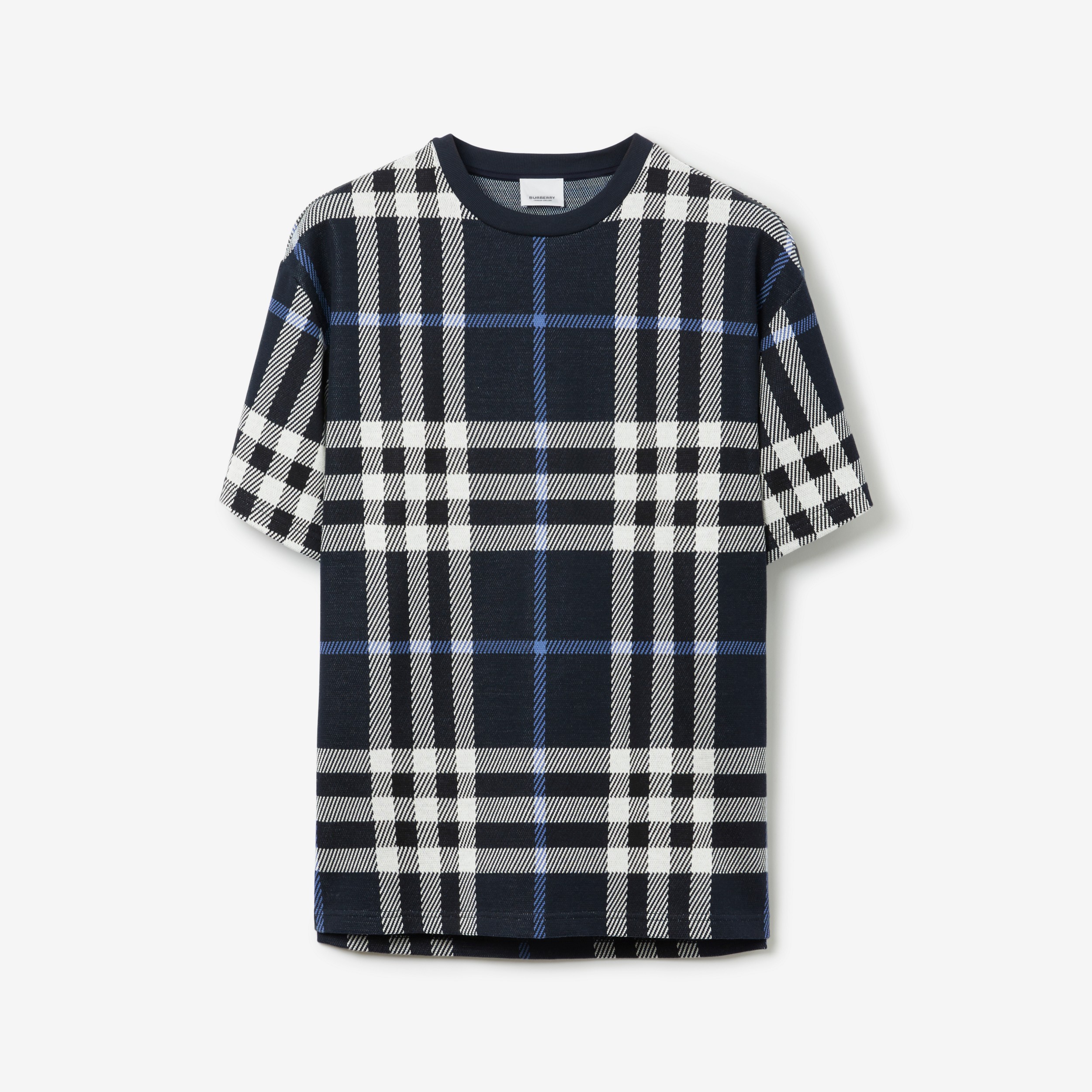 체크 코튼 티셔츠 (화이트/다크 블루) - 남성 | Burberry® - 1