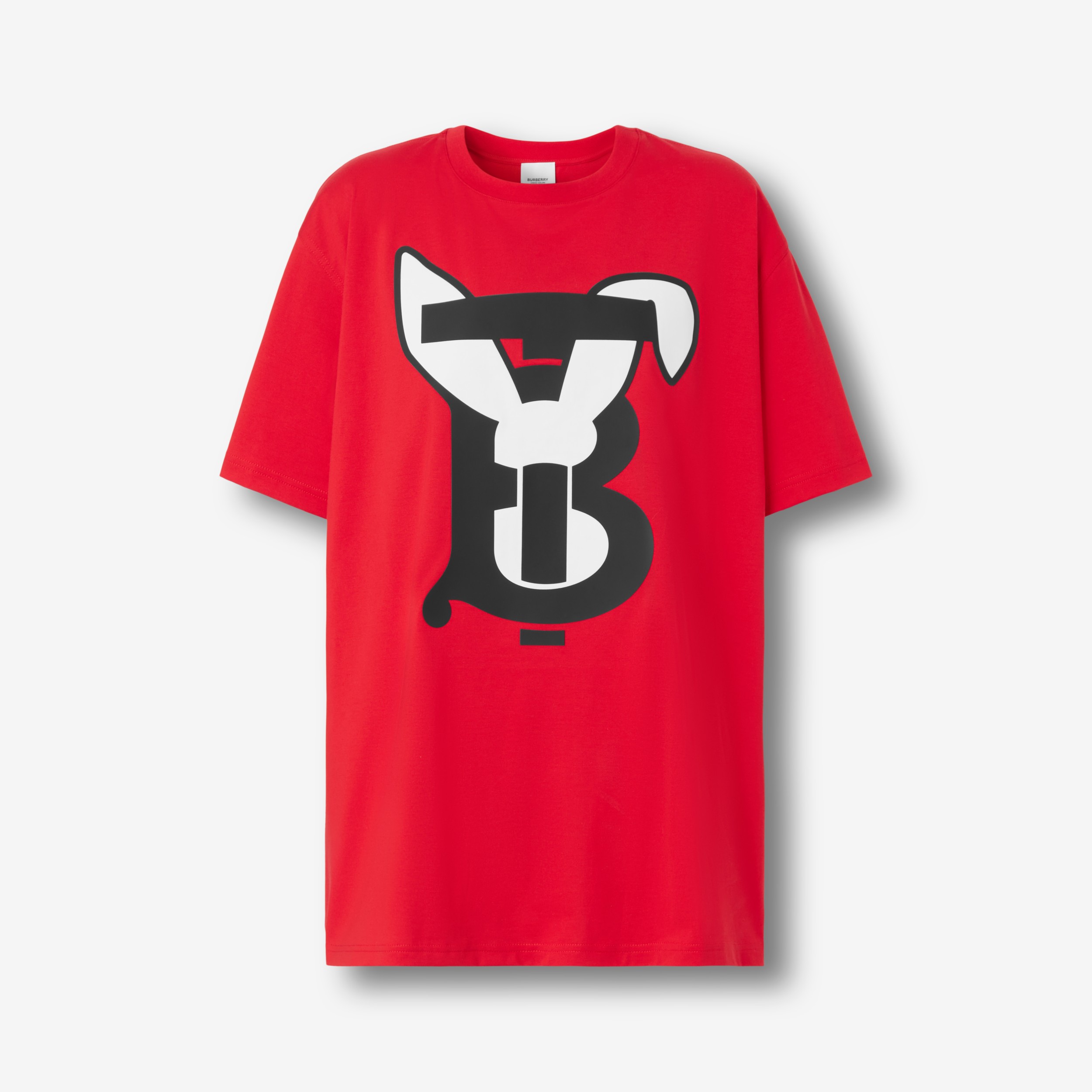 Rabbit Print Cotton Oversized T-shirt in Bright Red - Women | Burberry® Official - 1