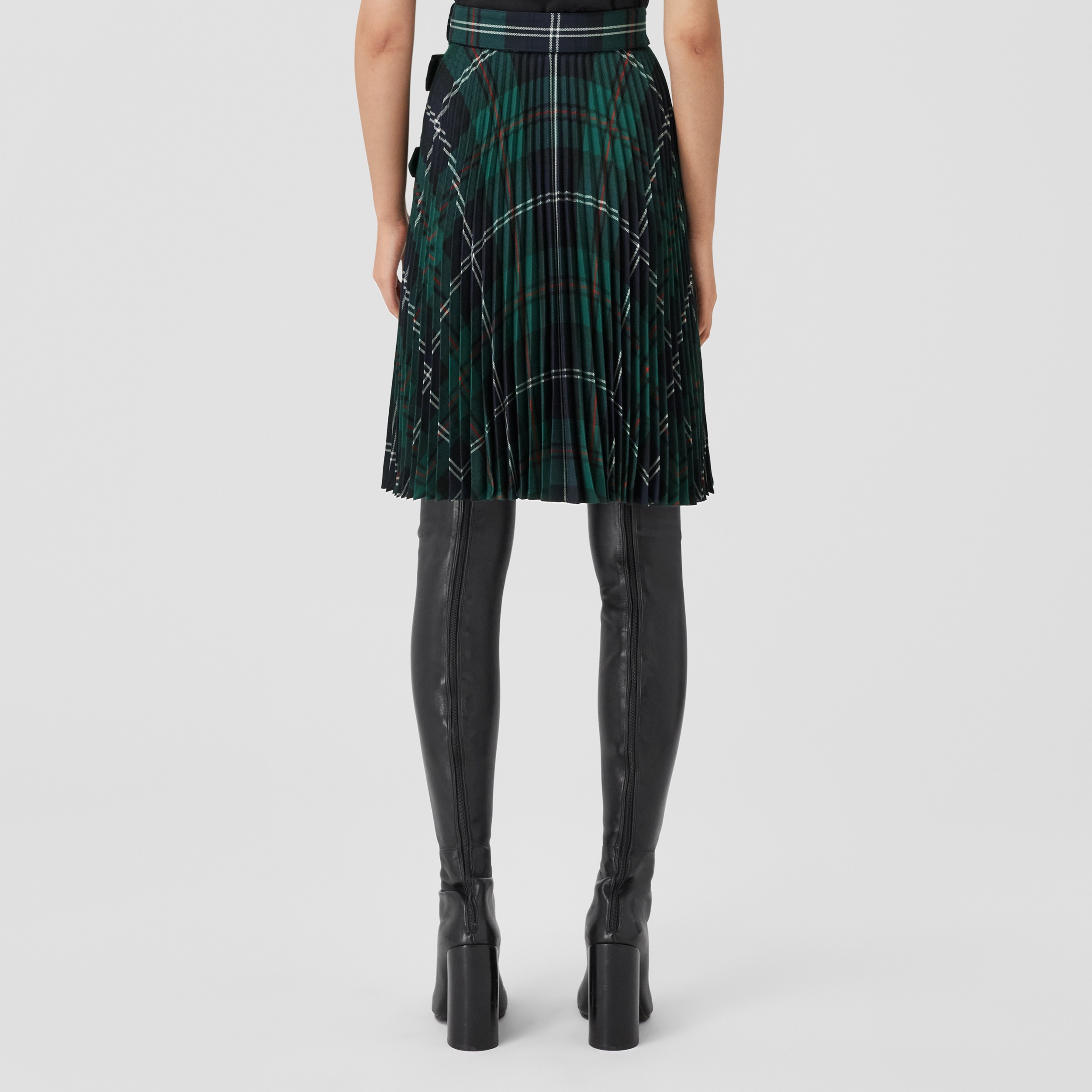 Pleated Panel Check Wool Belted Kilt in Dark Viridian Green - Women | Burberry® Official - 3
