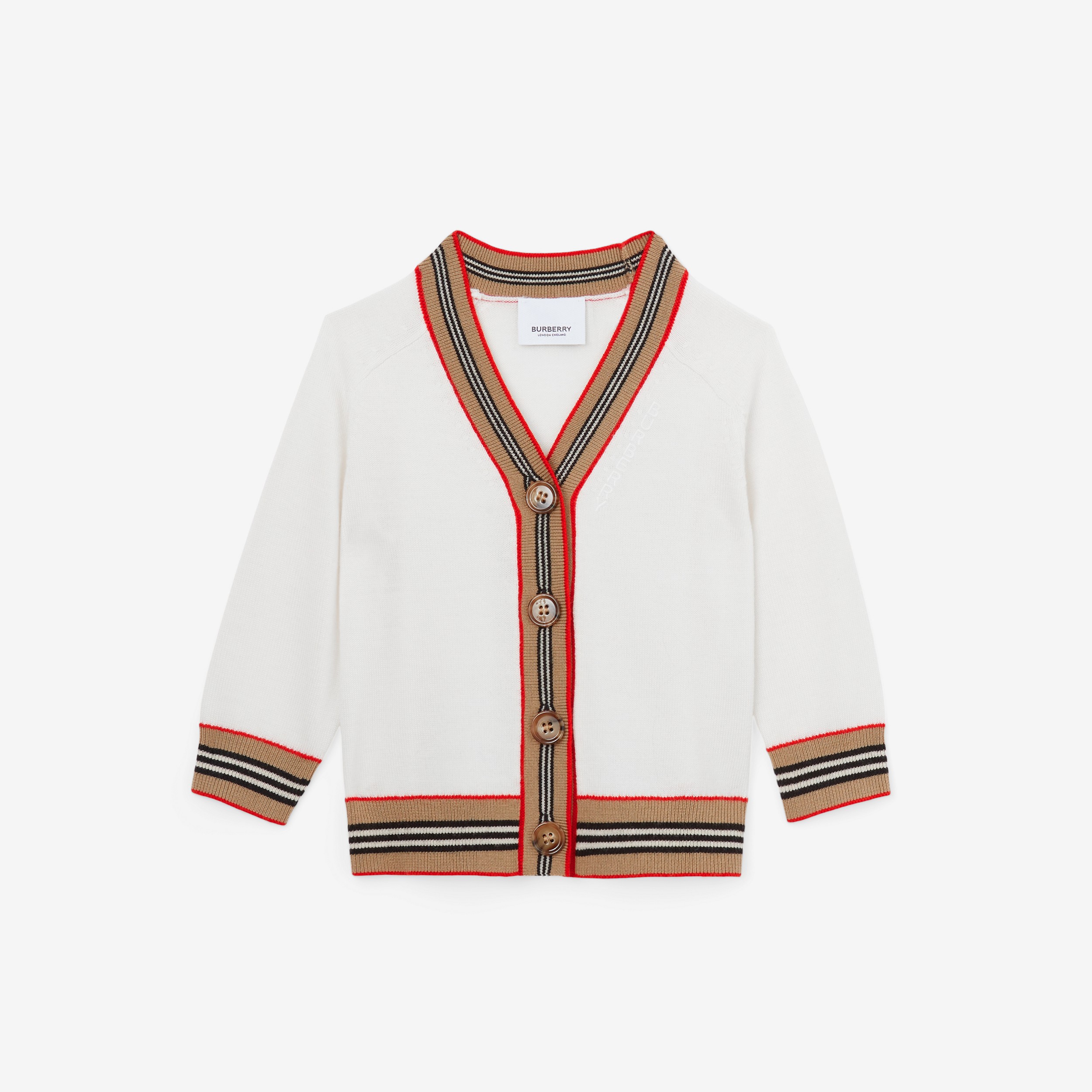 Icon Stripe Trim Wool Cardigan in Ivory - Children | Burberry® Official - 1