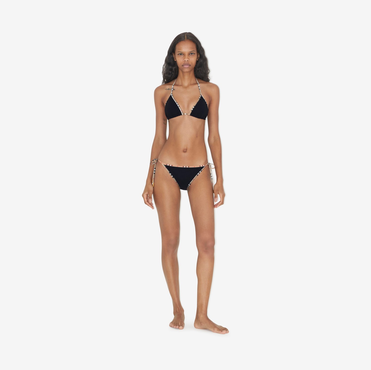 チェックトリム トライアングルビキニ (ブラック Black チェックトリム トライアングルビキニ (ブラック Black