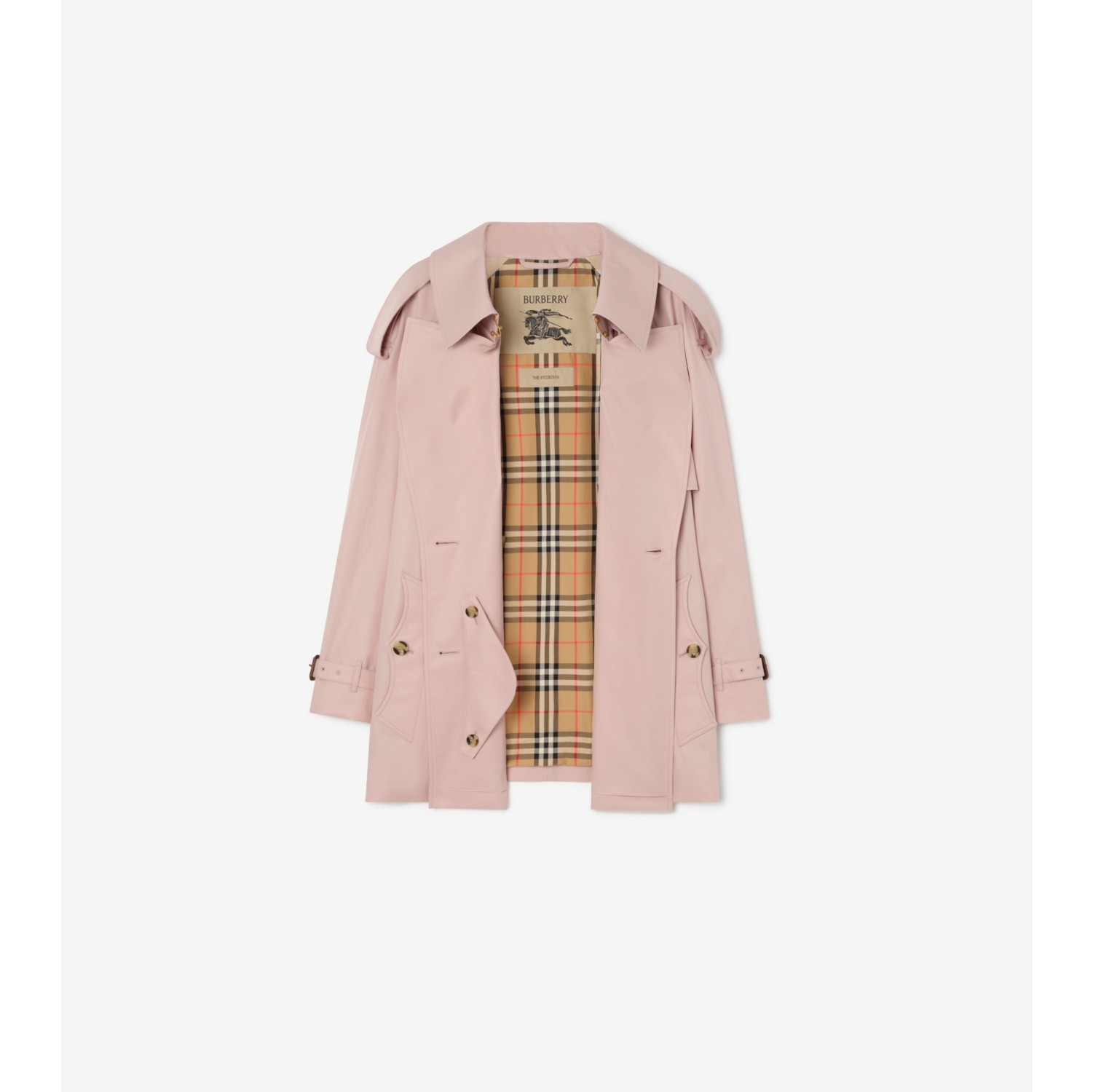 Short Tropical Gabardine Fitzrovia Trench Coat in Pale sugar pink