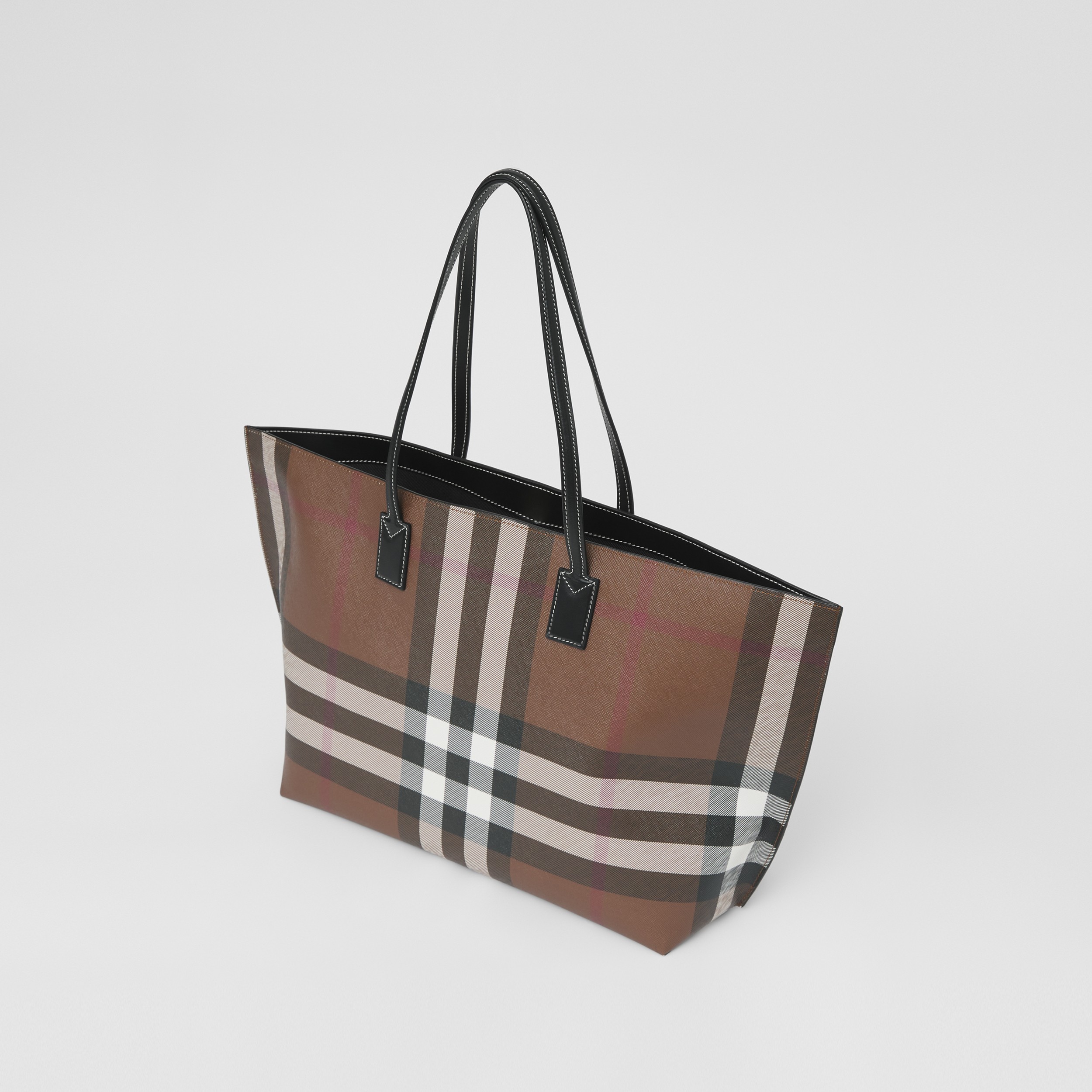 Medium Check and Leather Tote in Dark Birch Brown - Women | Burberry® Official - 4