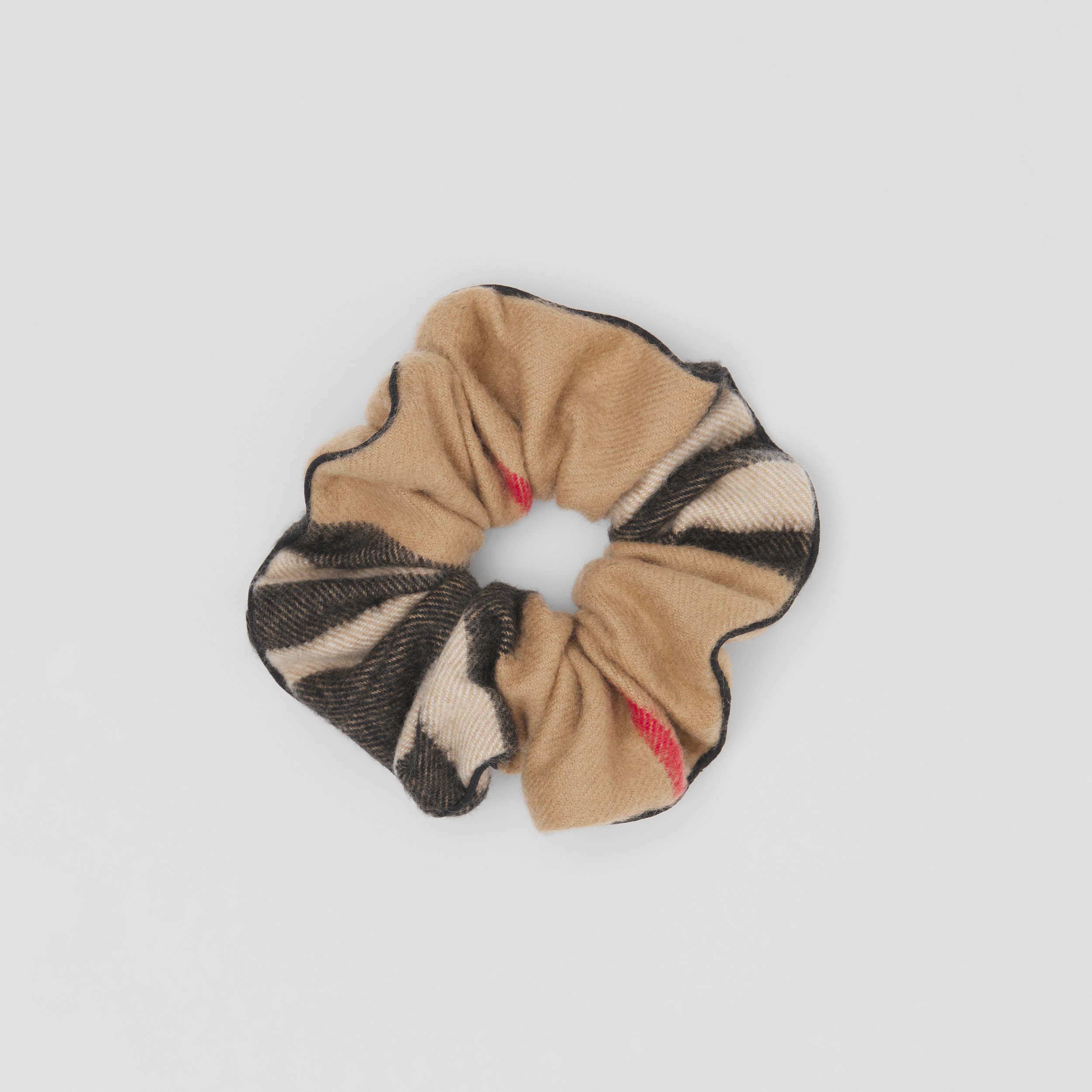 Check Cashmere Scrunchie in Camel - Women | Burberry® Official - 1