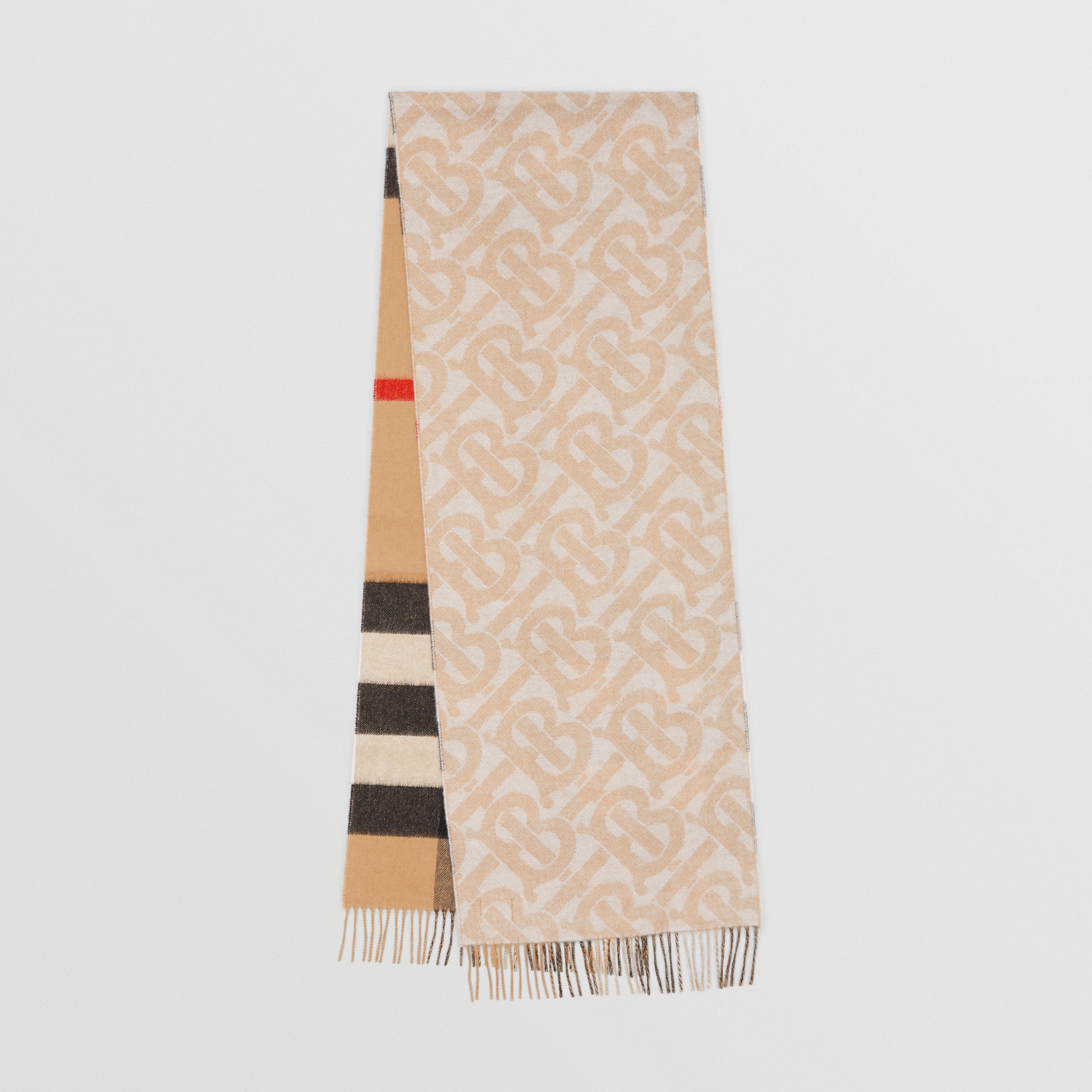 Reversible Check and Monogram Cashmere Scarf in Alabaster | Burberry® Official - 1