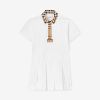 Vintage Check Trim Cotton Piqué Polo Shirt Dress in White | Burberry®  Official