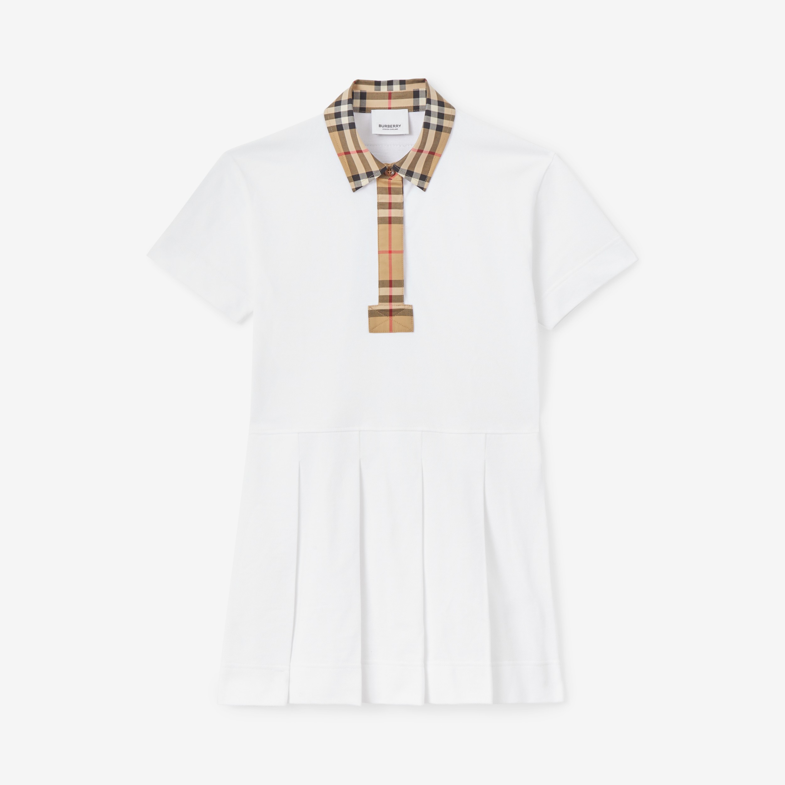 Vintage Check Trim Cotton Piqué Polo Shirt Dress in White