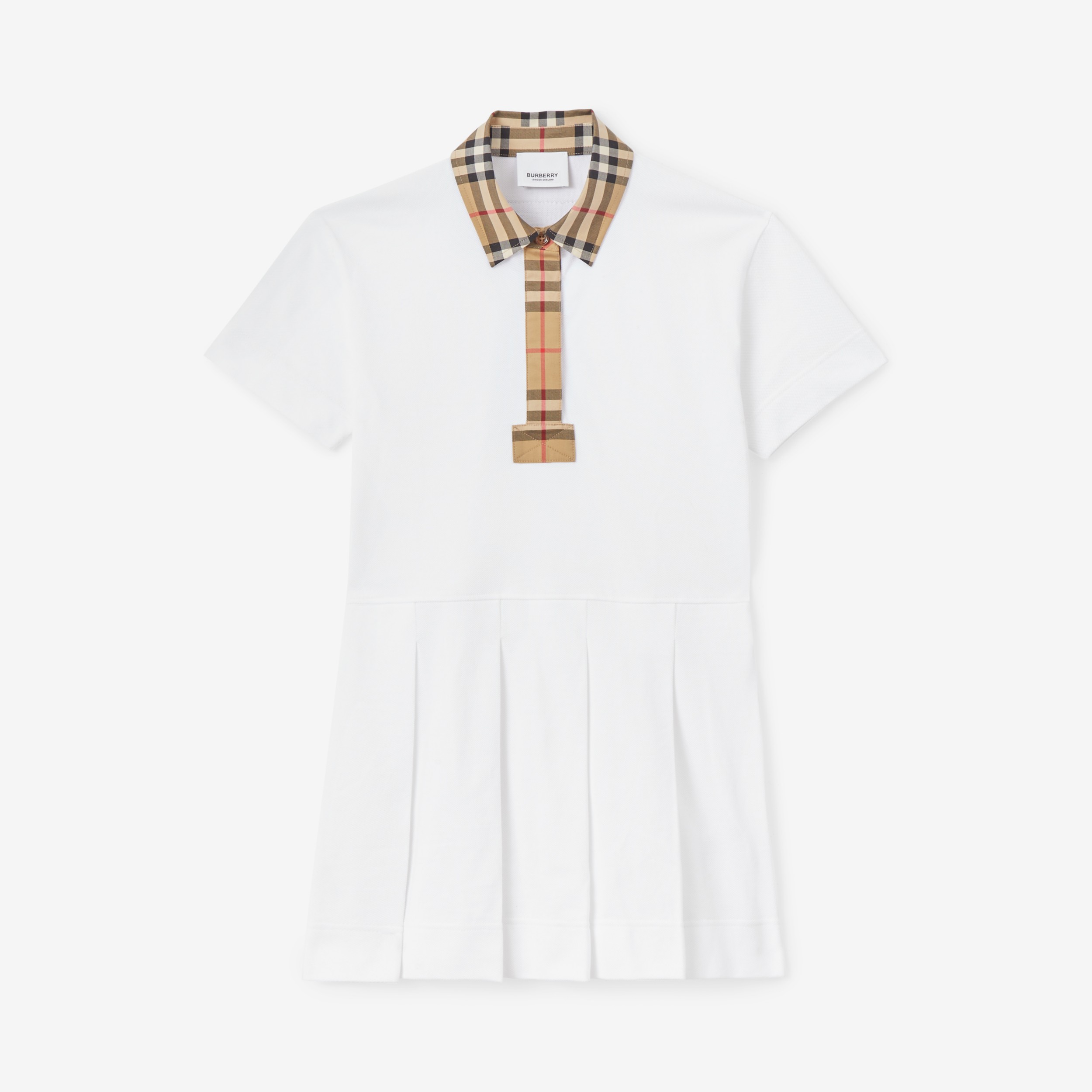 Vintage Check Trim Cotton Piqué Polo Shirt Dress in White | Burberry®  Official