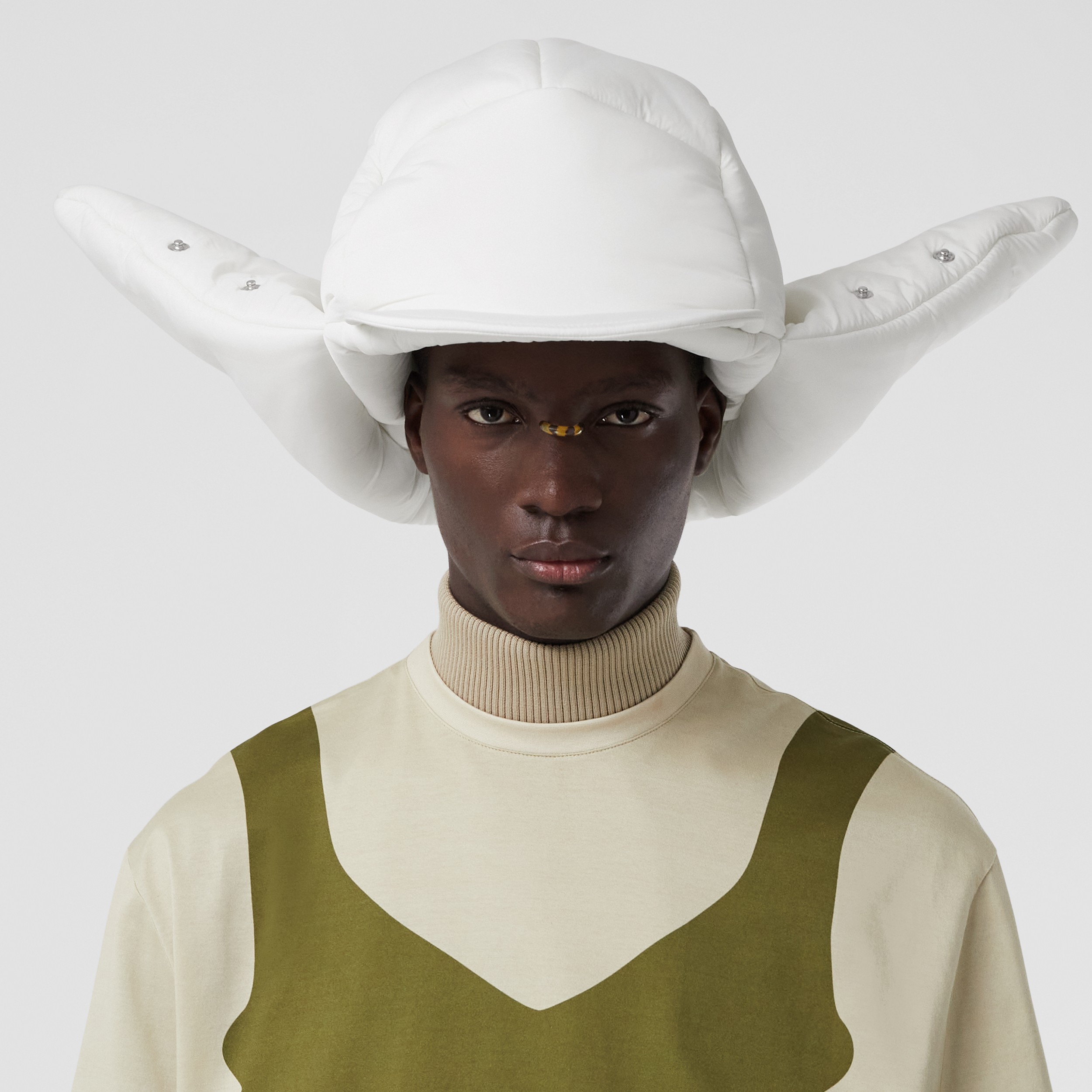 Padded Nylon Oversized Cap in White | Burberry® Official - 3