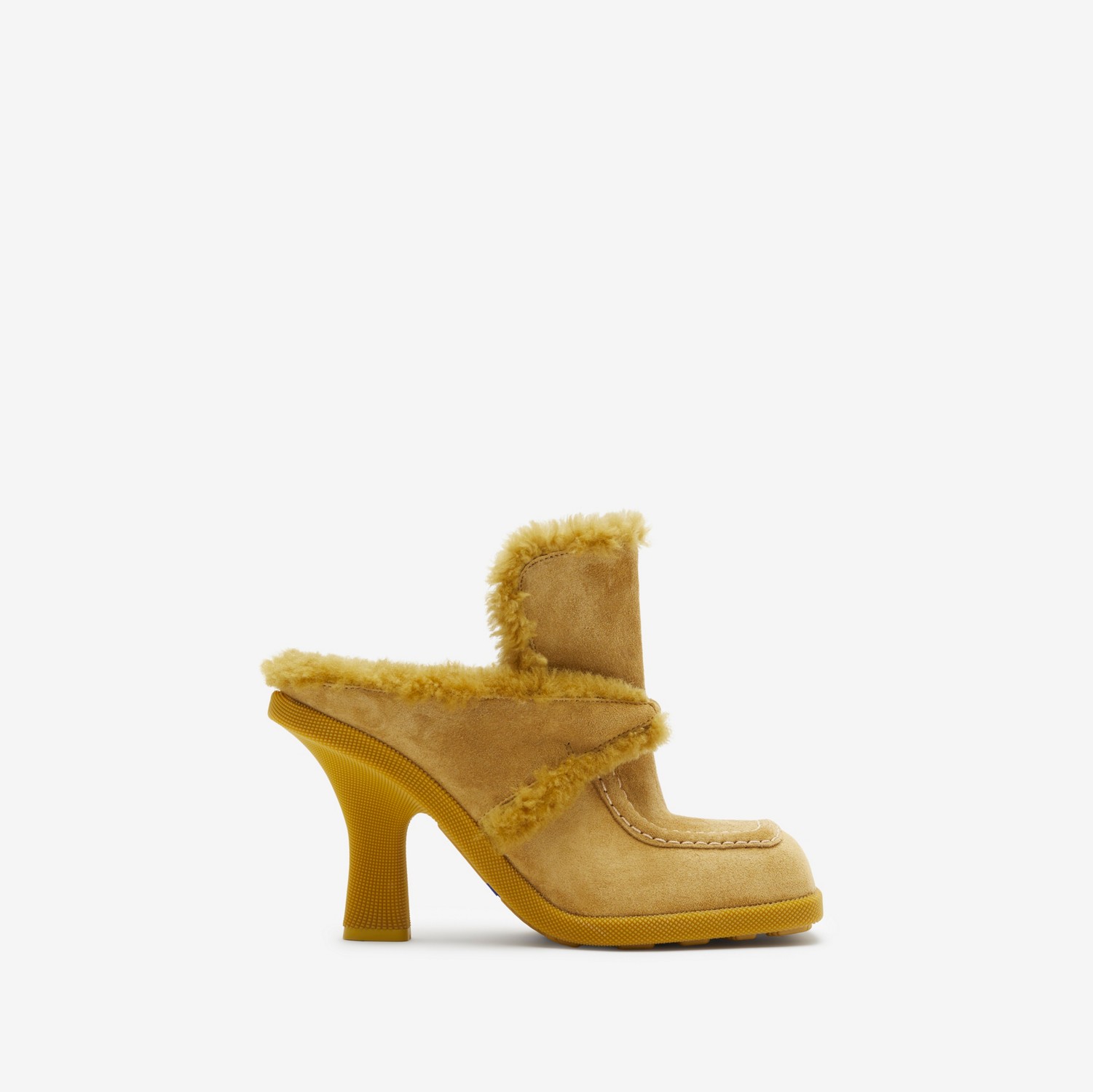 Suede and Shearling Highland Mules in Manilla/amber Yellow - Women | Burberry® Official