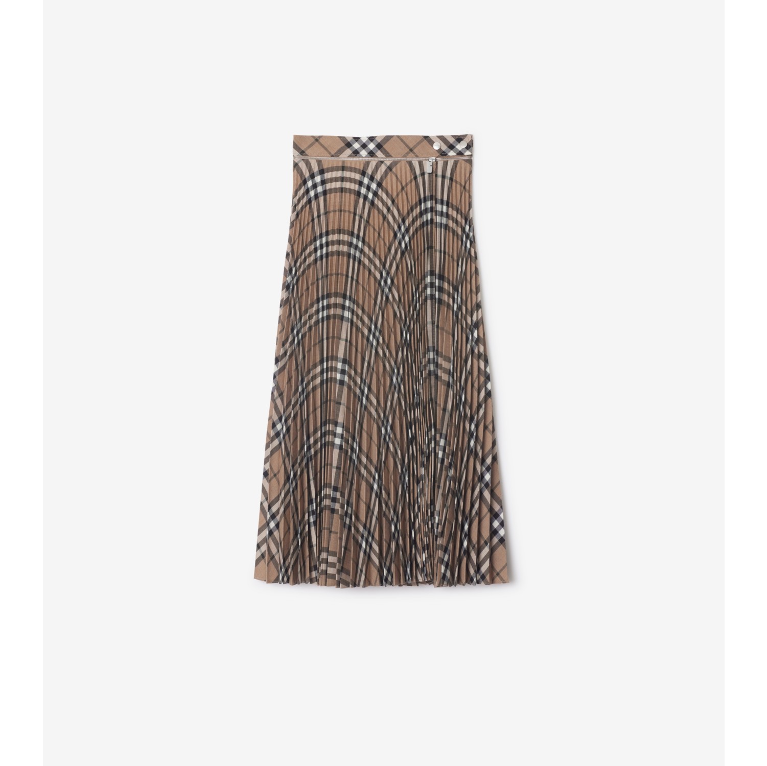 Pleated Check Wool Blend Skirt in Linden Women Technical Burberry Official