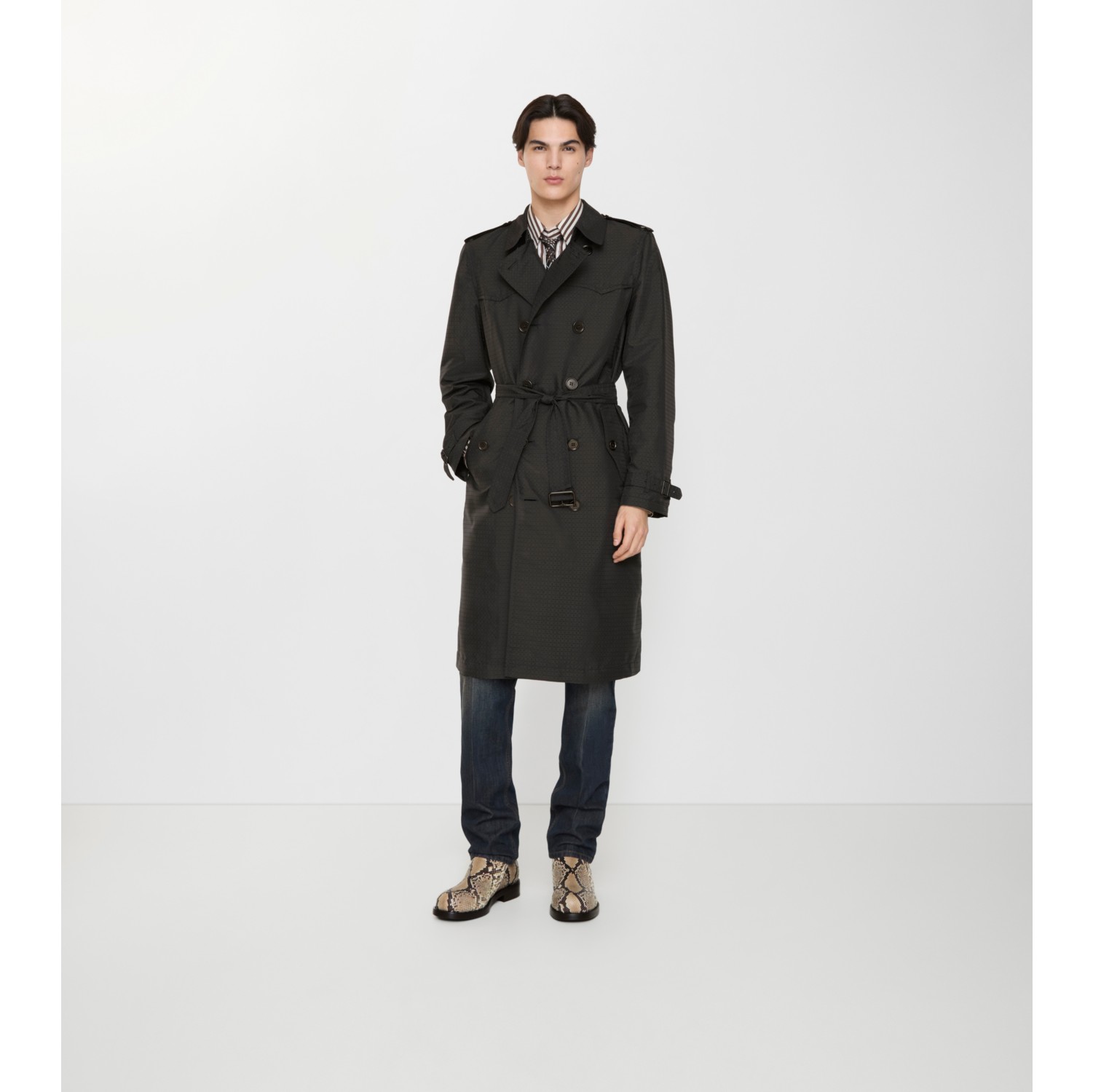 Long Geometric Nylon Blend Foxfield Trench Coat in Black/shade brown - Men | Burberry® Official