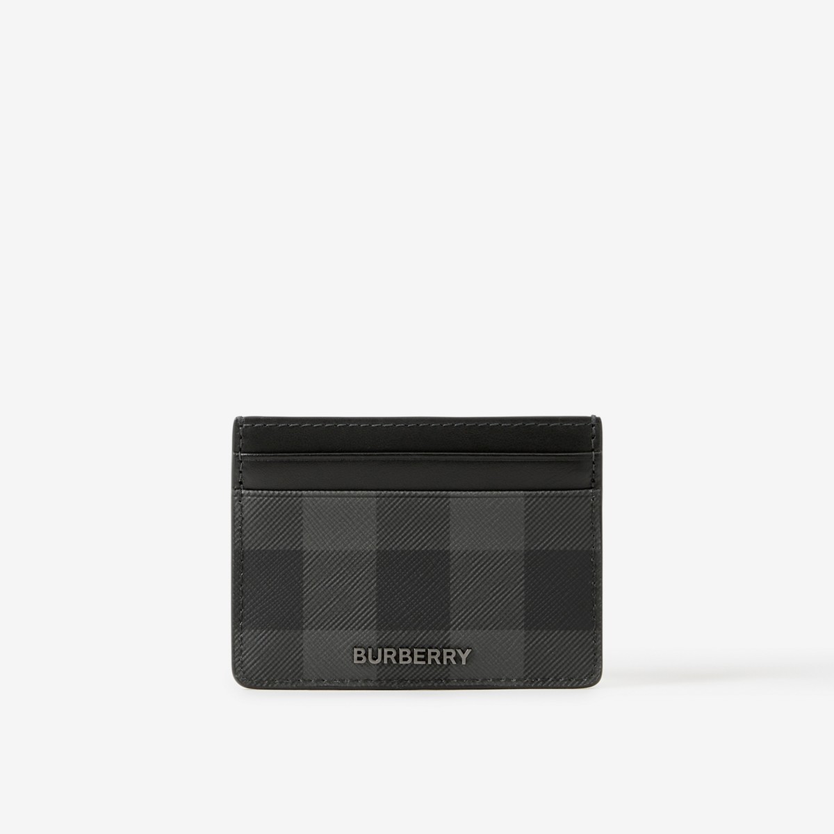 Burberry Check And Leather Card Case In Charcoal