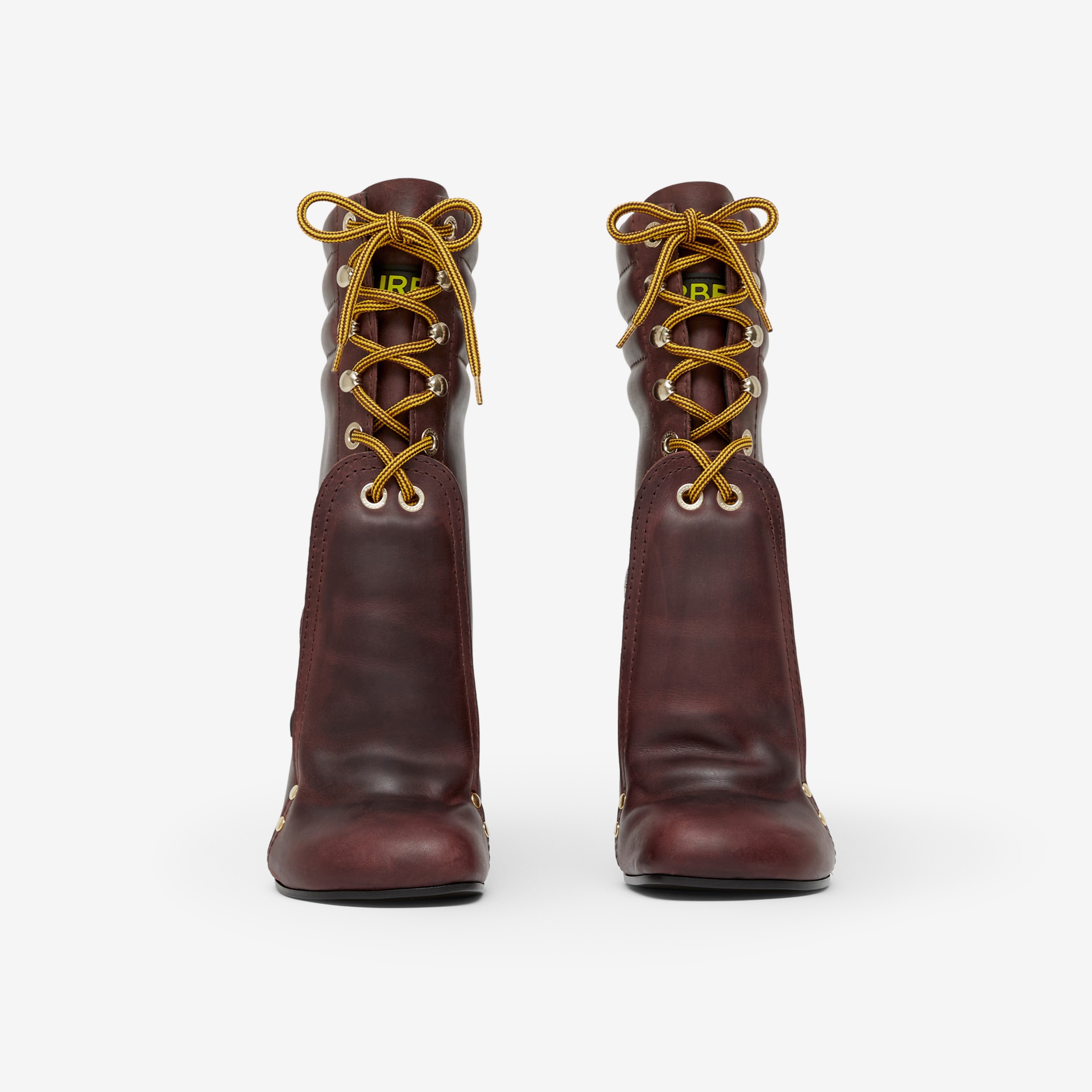 Lace Guard Detail Leather Boots in Dark Rust Women Burberry® Official