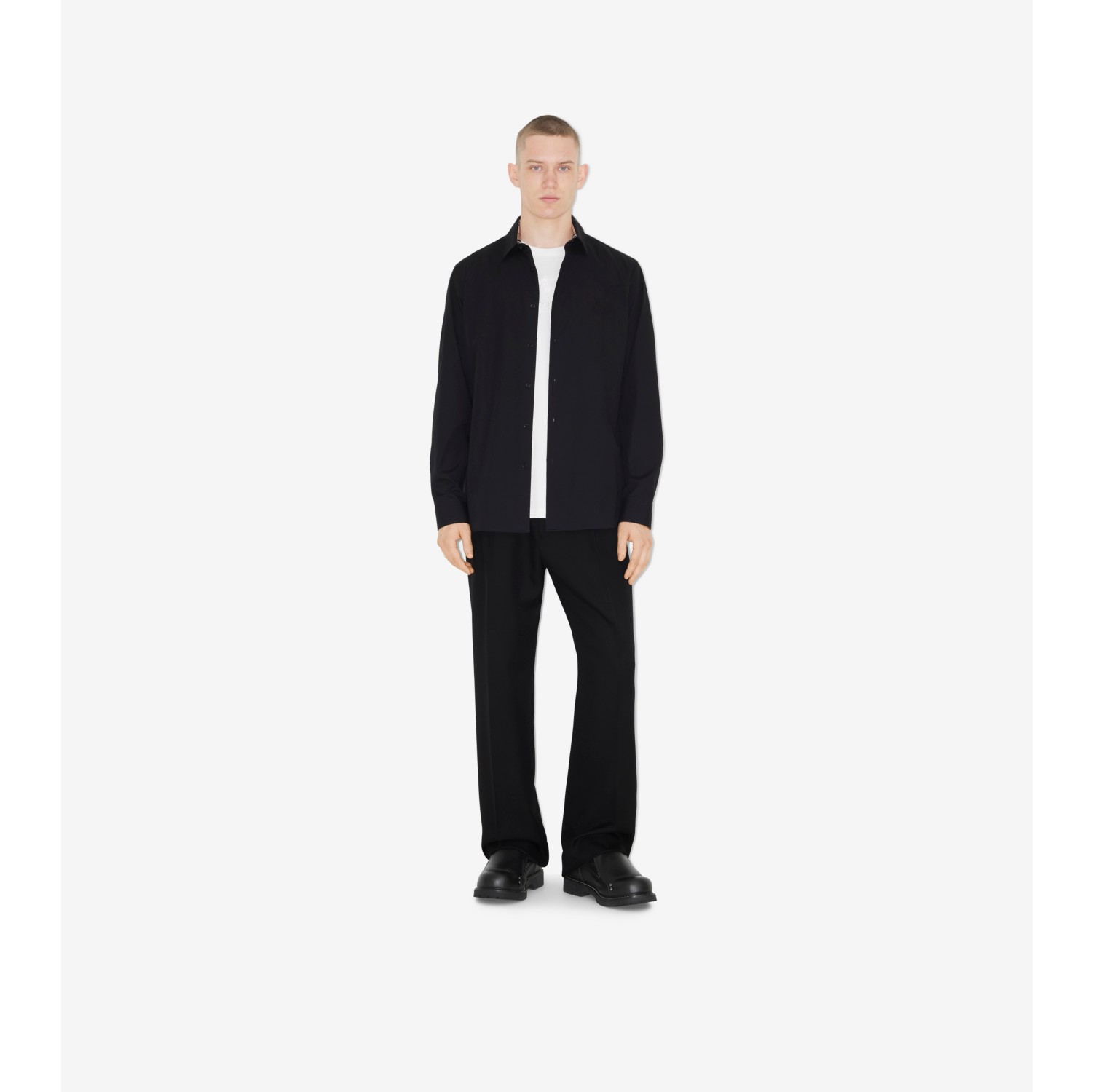 Stretch Cotton Shirt in Black - Men