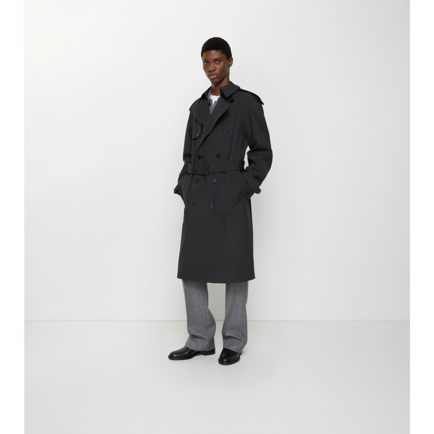 Long Bonded Stretch Wool Trench Coat