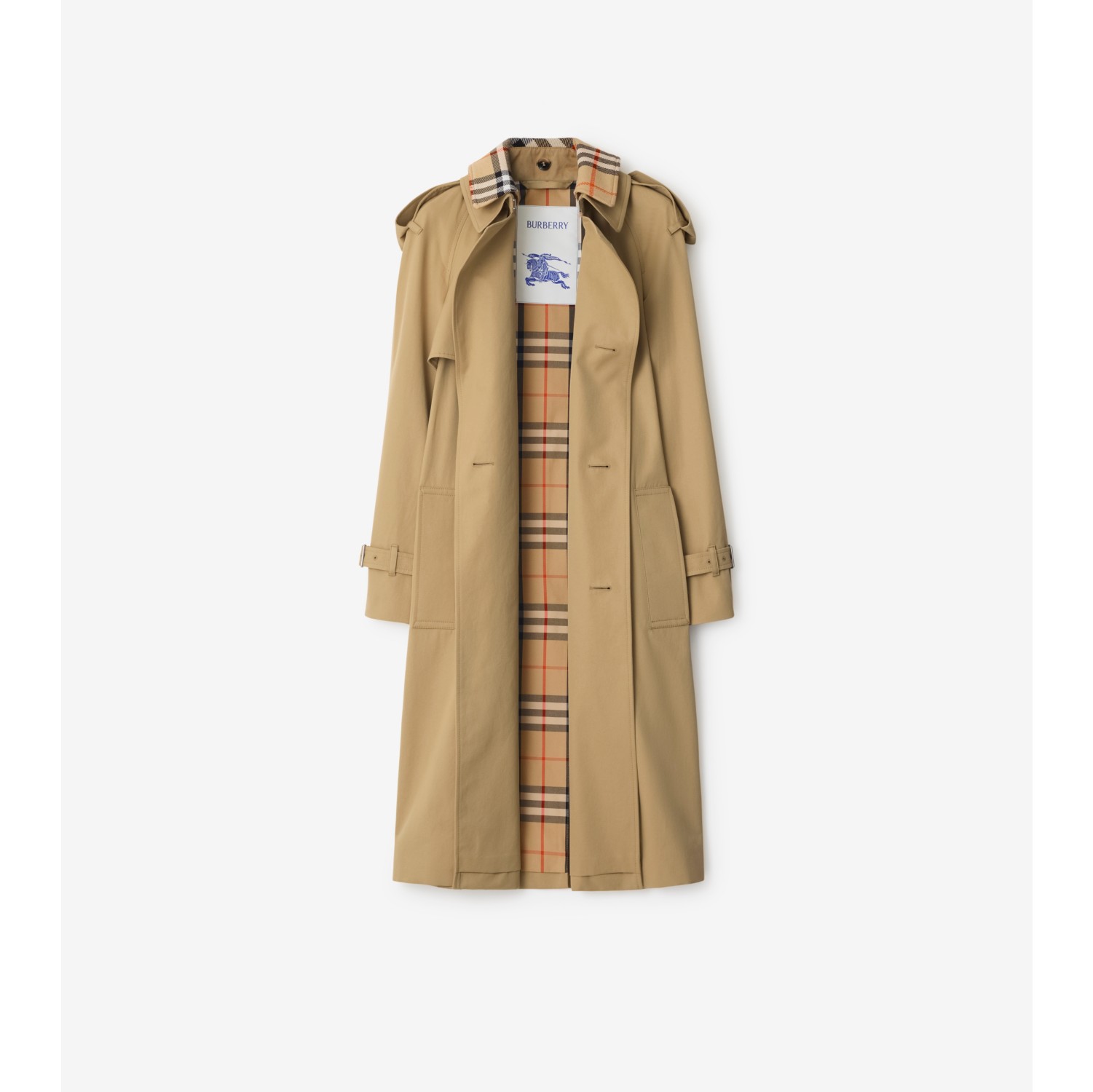 Trench coat longo de gabardine com colarinho removível