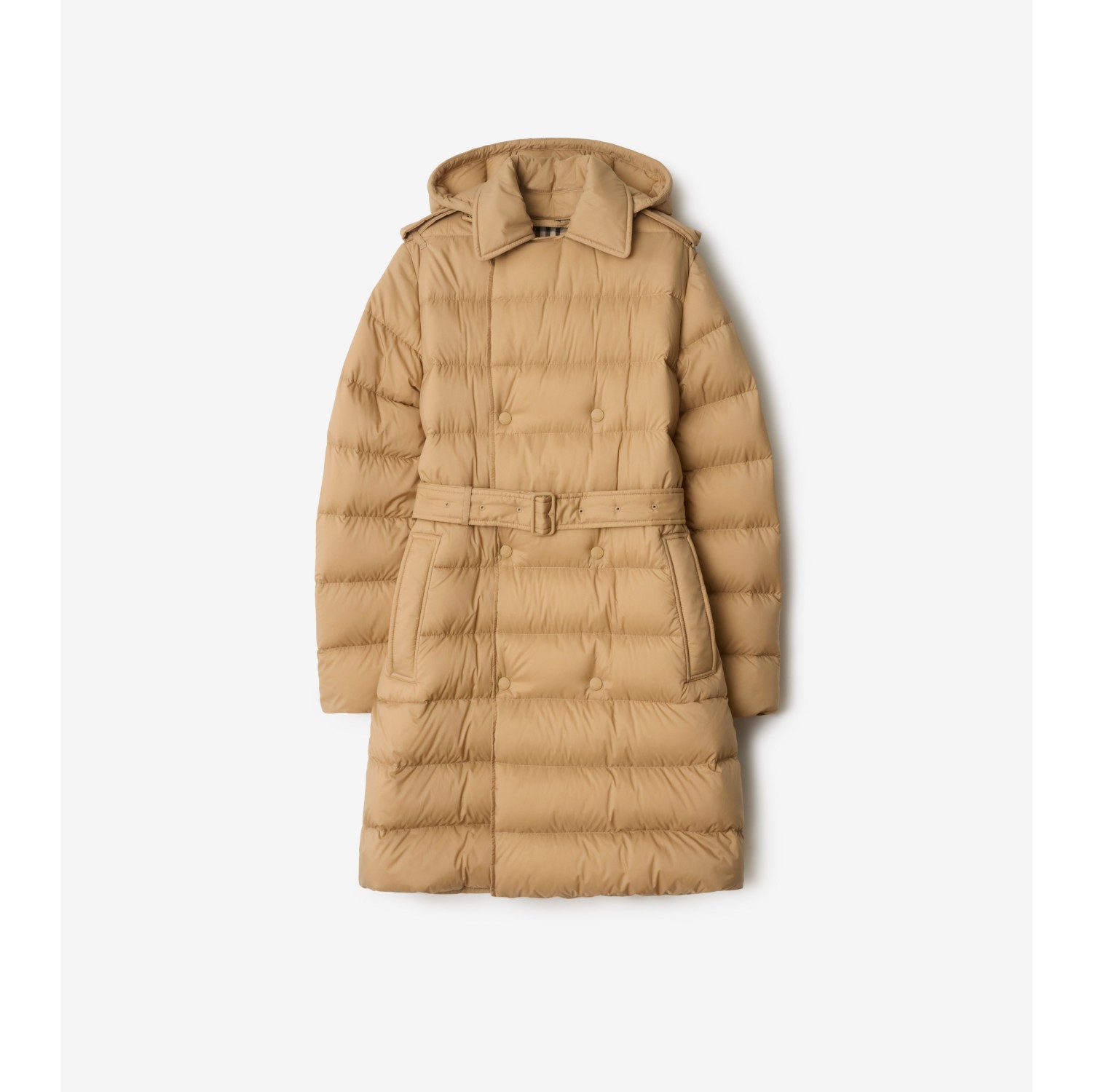 Mid-length Nylon Hooded Puffer Coat