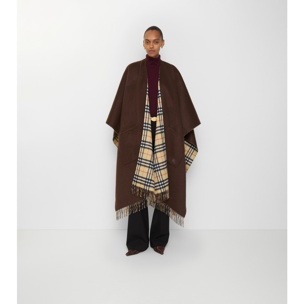  Check Reversible Wool Cashmere Cape