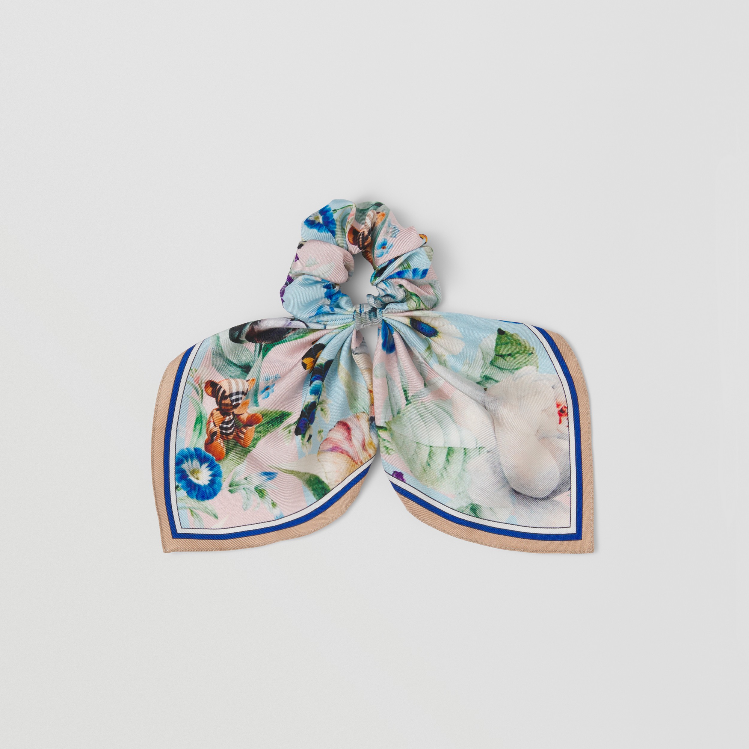 Floral Print Silk Twill Hair Tie in Pale Cream - Children | Burberry® Official - 1