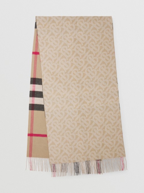 Click to view more detailed imagery on our partner's website Burberry Reversible Check And Monogram Cashmere Scarf In Multi