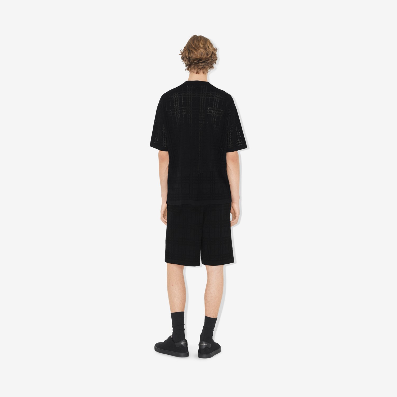 Check Technical Cotton Oversized T-shirt in Black - Men | Burberry® Official