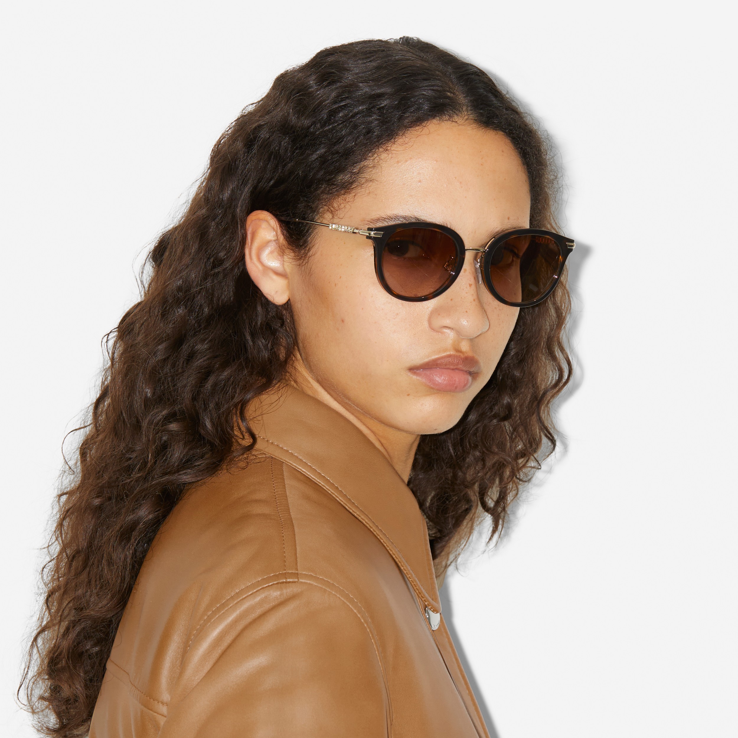 Round Frame Sunglasses in Tortoiseshell/light Gold - Women | Burberry® Official - 4