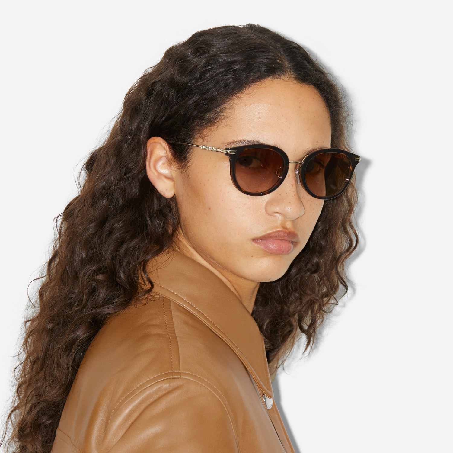 Óculos de sol com armação redonda (Casco  Tartaruga/dourado Claro) - Mulheres | Burberry® oficial