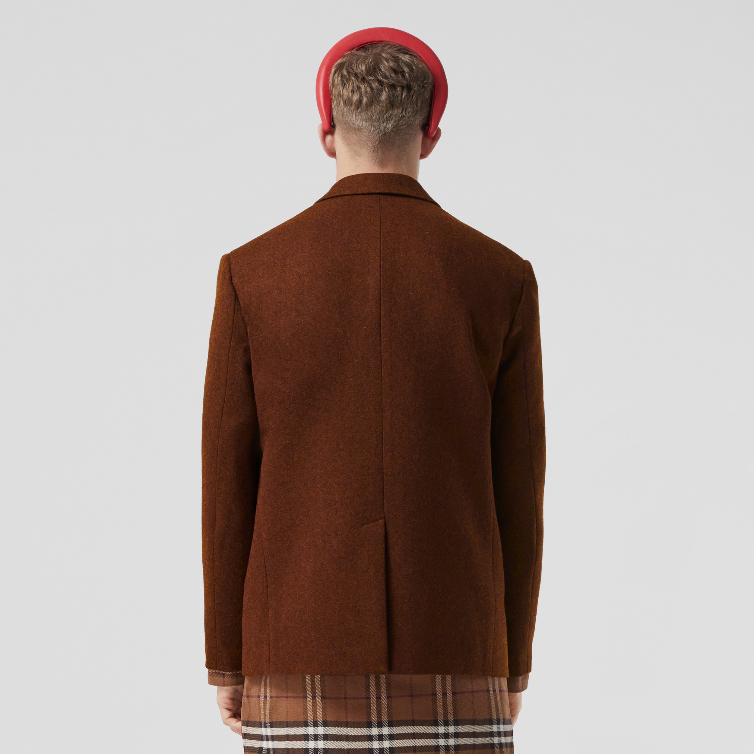 Check Detail Wool Tailored Jacket in Rust Melange - Men | Burberry® Official - 3