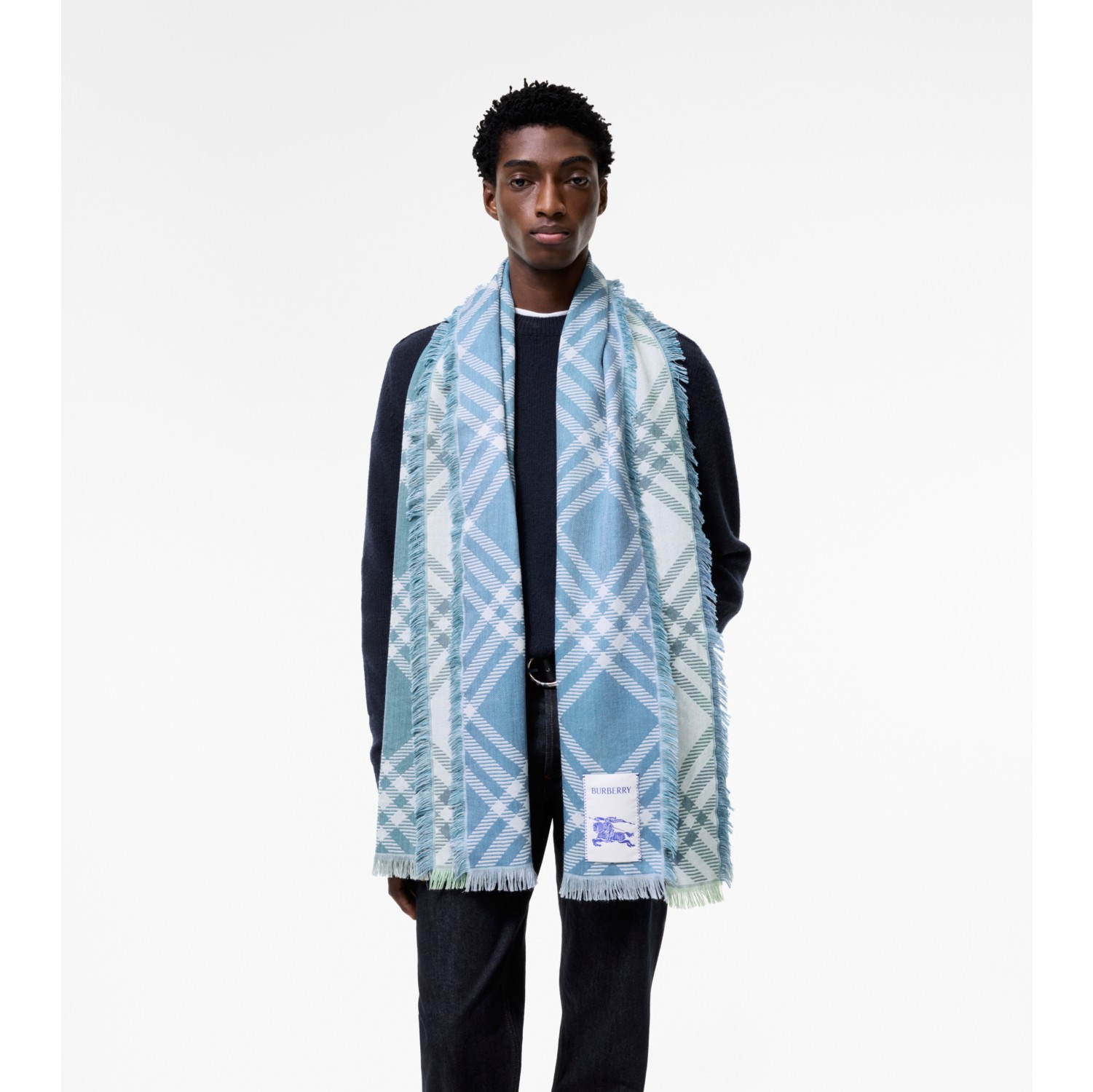 Gradient Check Wool Silk Scarf in Racquet green | Burberry® Official