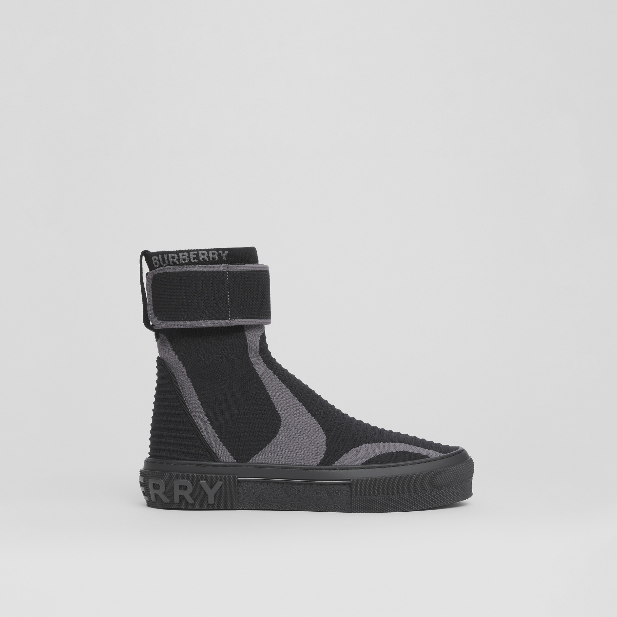 Knitted Stretch Nylon Sub High-top Sneakers in Black - Women | Burberry® Official - 1