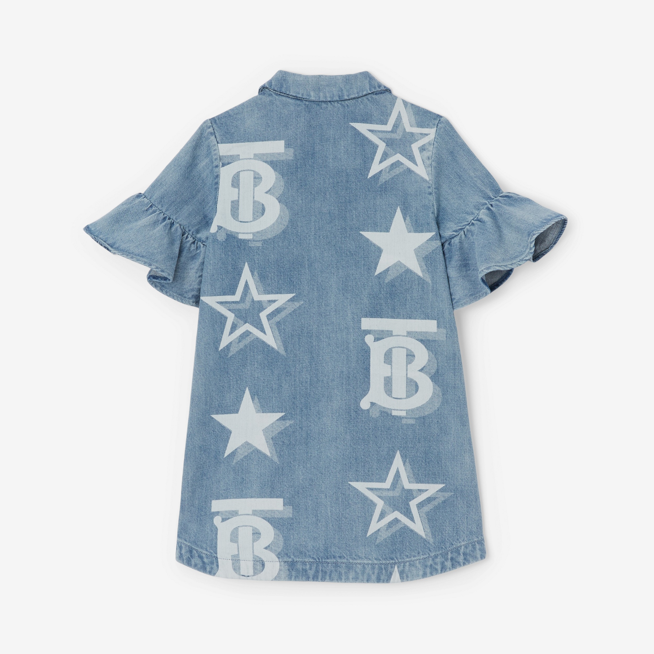Vestido em jeans japonês com estampa de estrelas e TB (Azul Claro) | Burberry® oficial - 2