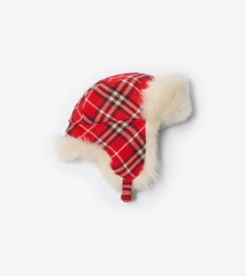 Check Wool Trapper Hat in Crayon red - Men | Burberry® Official