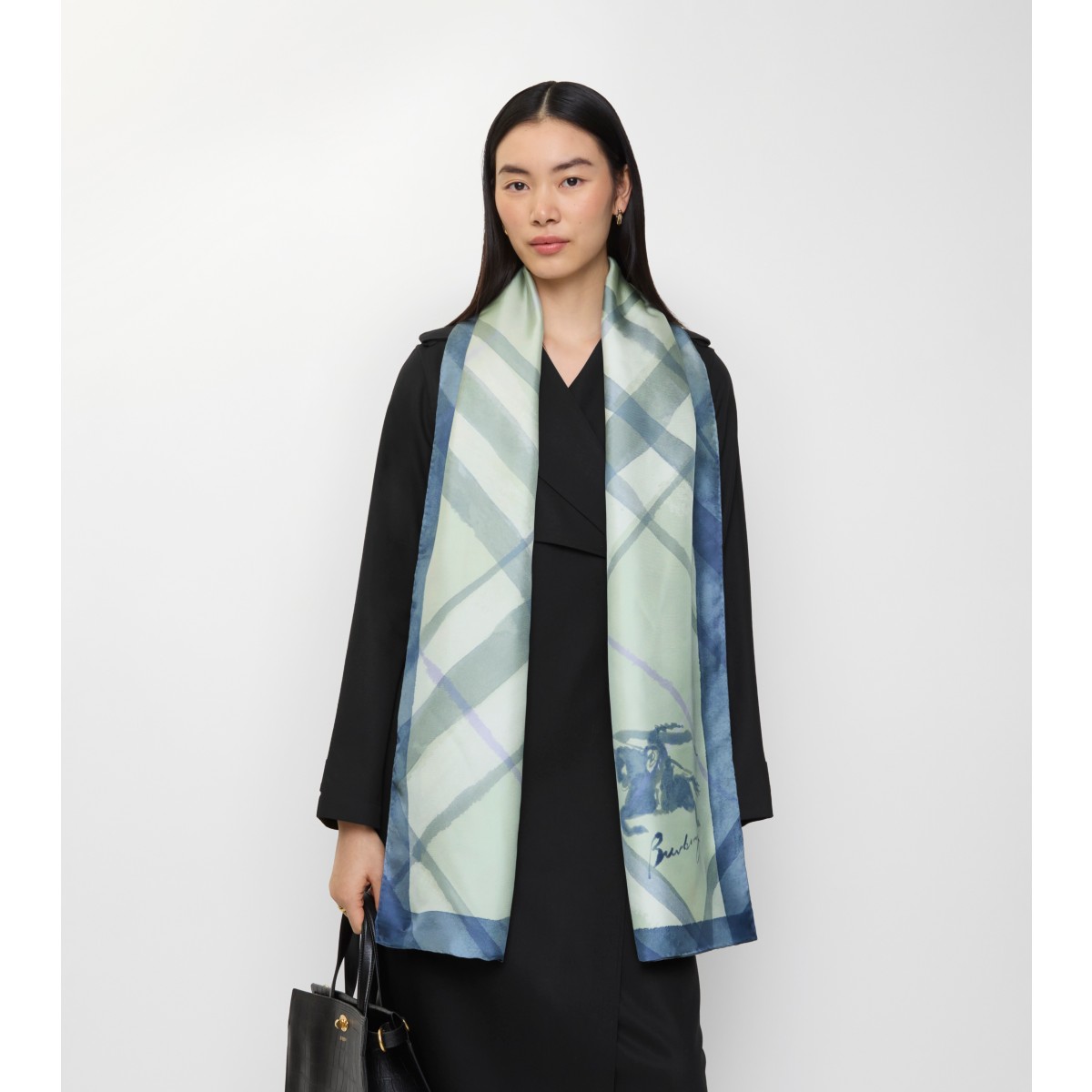  Check Wide Watercolour Silk Scarf