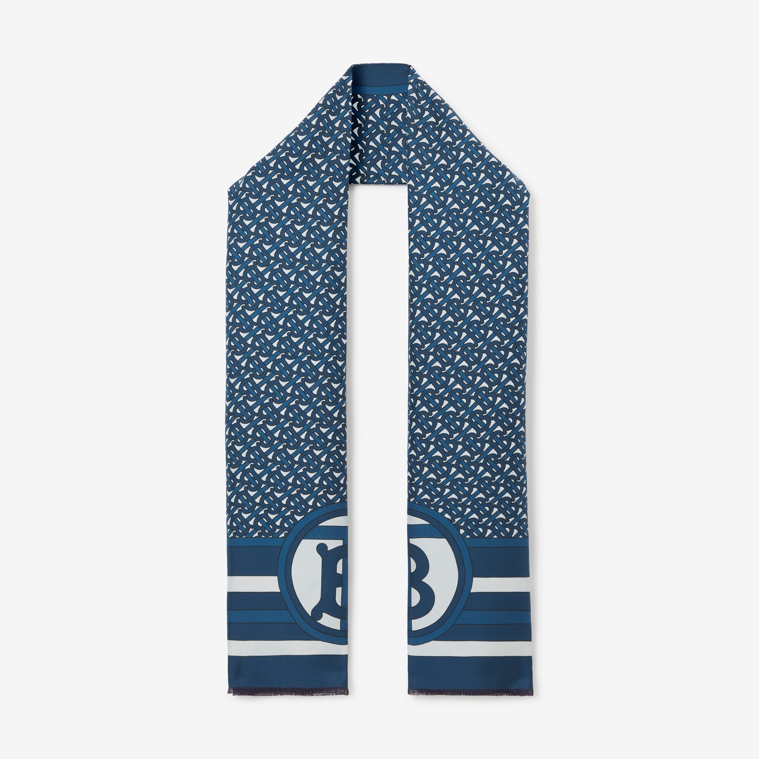Reversible Monogram Print Silk Scarf in Cerulean Blue | Burberry® Official - 1