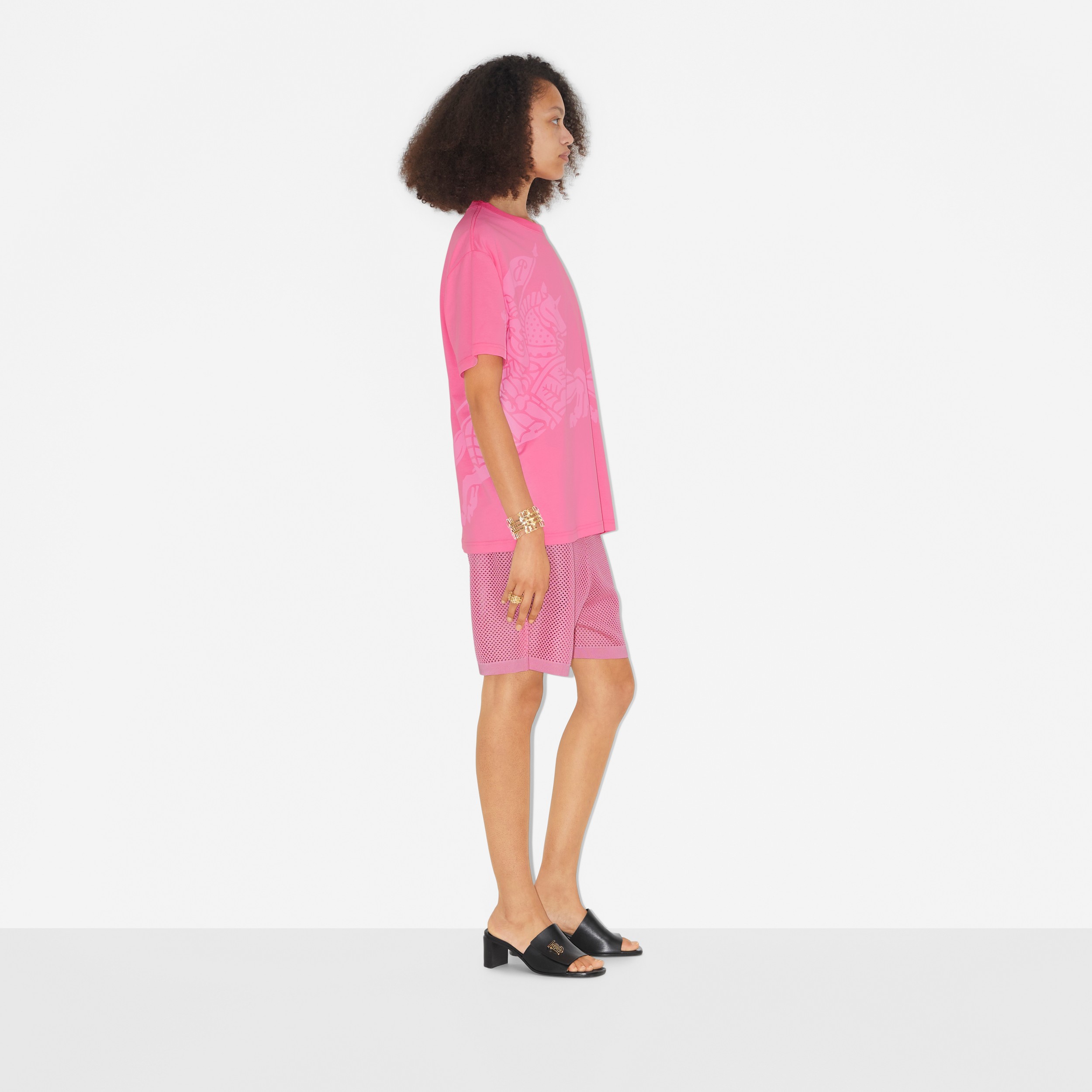 Camiseta oversize em algodão com estampa EKD (Rosa Chiclete) - Mulheres | Burberry® oficial - 3