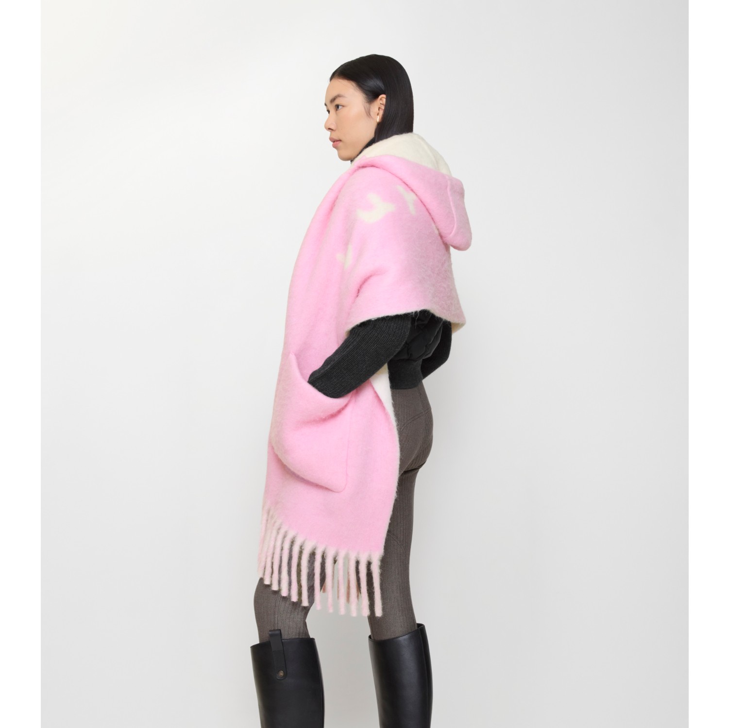 Logo Alpaca Wool Blend Hooded Scarf